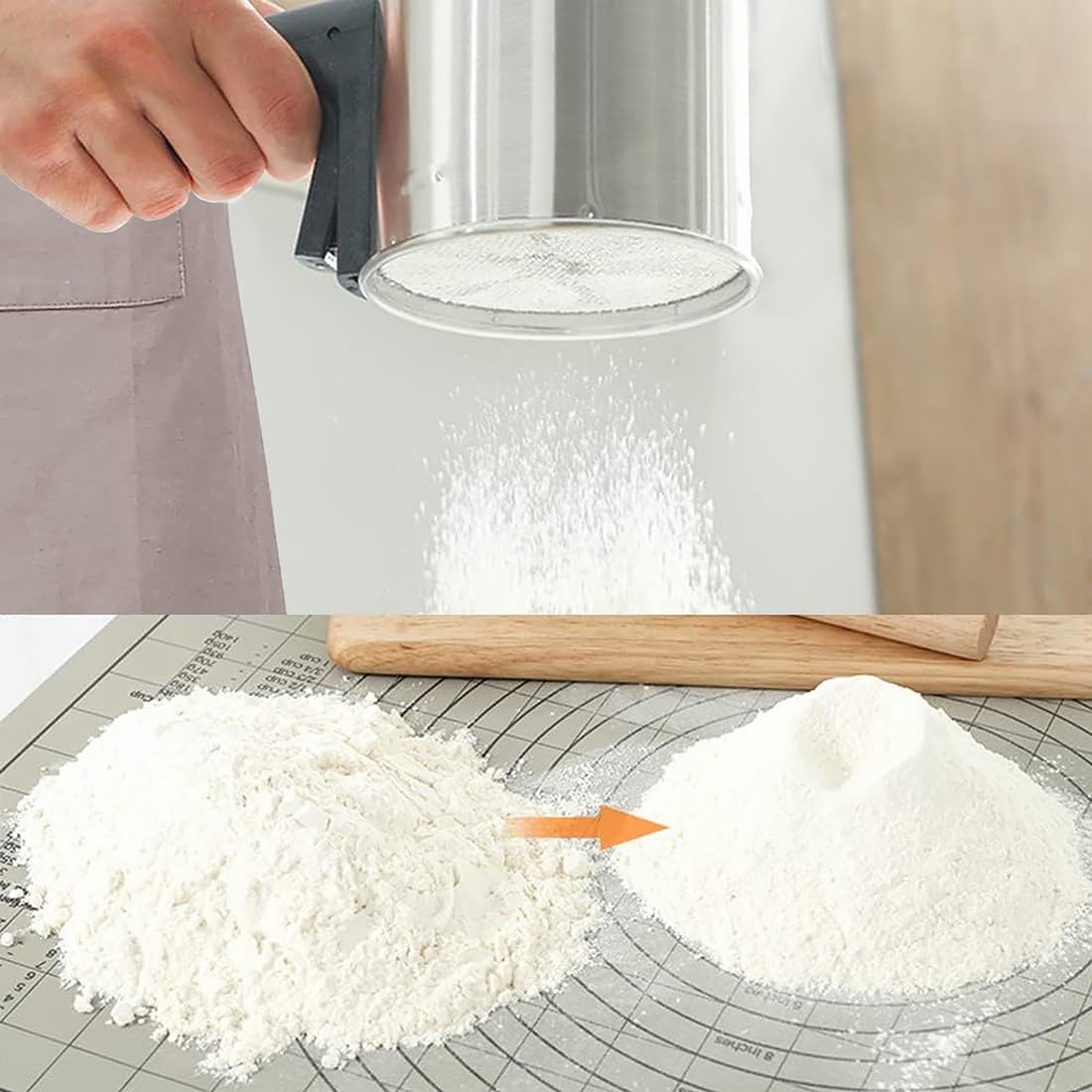 Flour Sifter For Baking,3 Cup Thickened Premium Stainless Steel Flour Sifter With Fine Mesh For Baking Cakes,Pastries,Pies,Bread