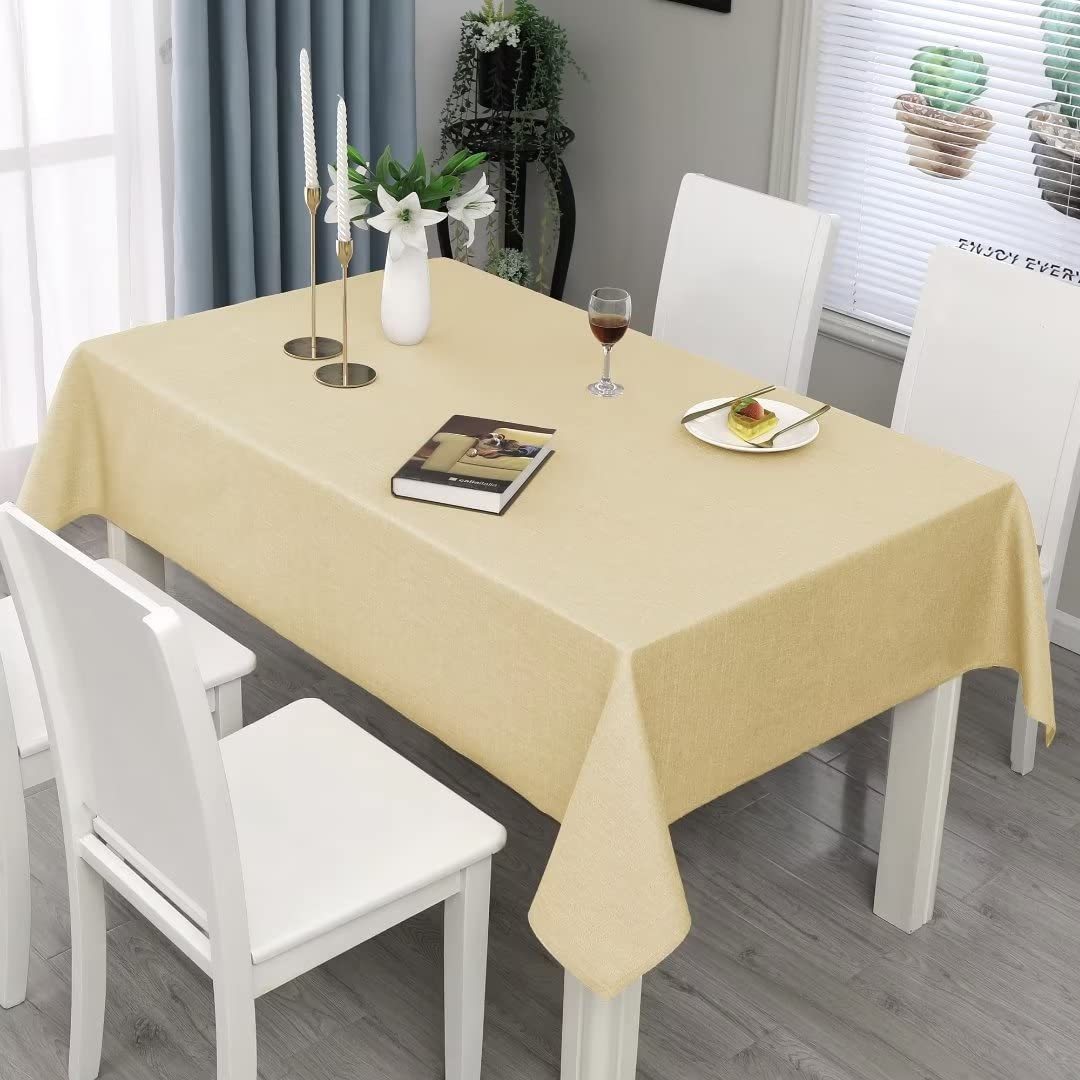 Mikiup Faux Linen Rectangle Tablecloth - Waterproof And Washable Slubby Textured Weaves Table Cloth, Indoor & Outdoor Table Cove