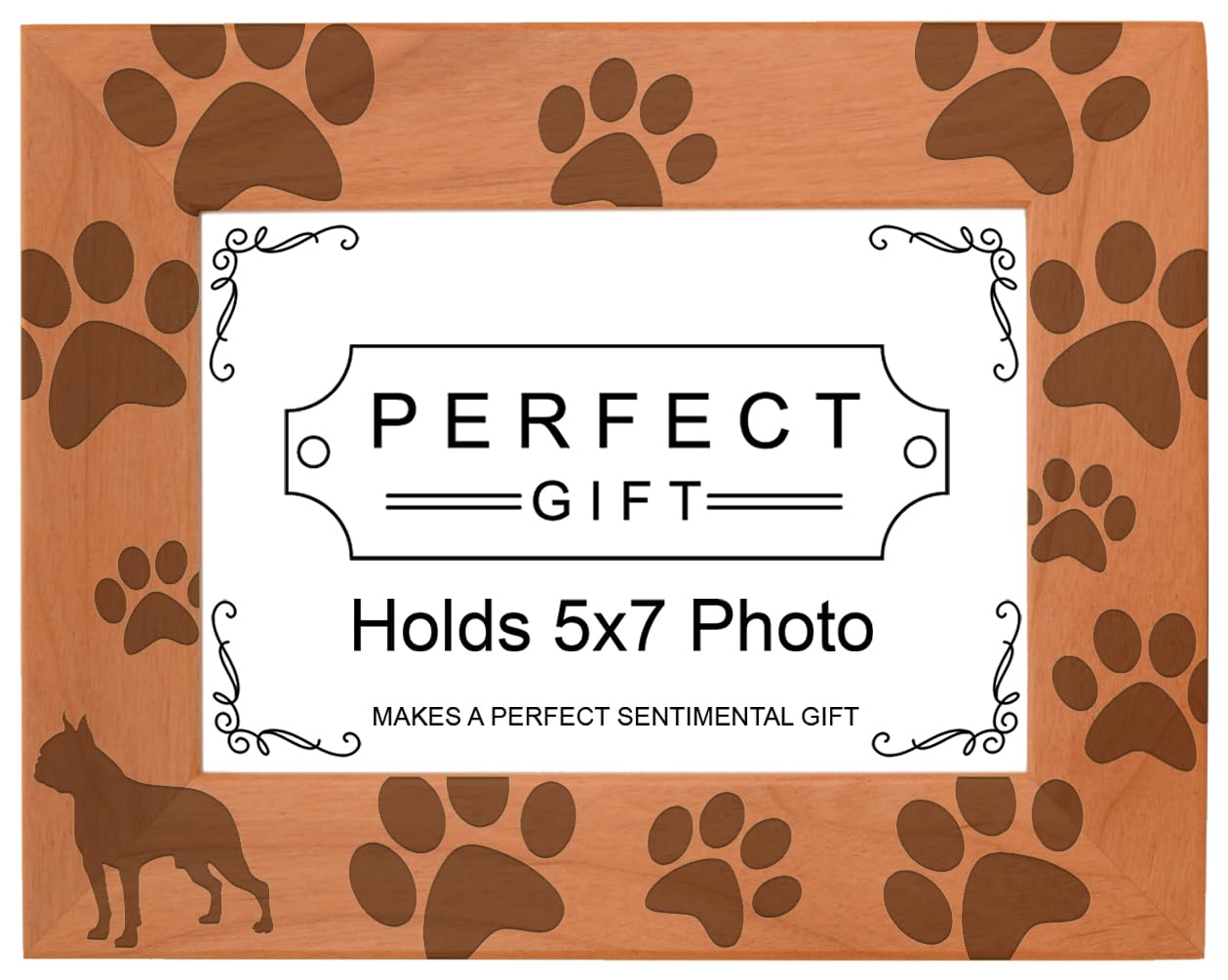 Gifts For All By Rachel Olevia Dog Lover Gift Boston Terrier Paw Prints Natural Wood Engraved 5x7 Landscape Picture Frame Wood