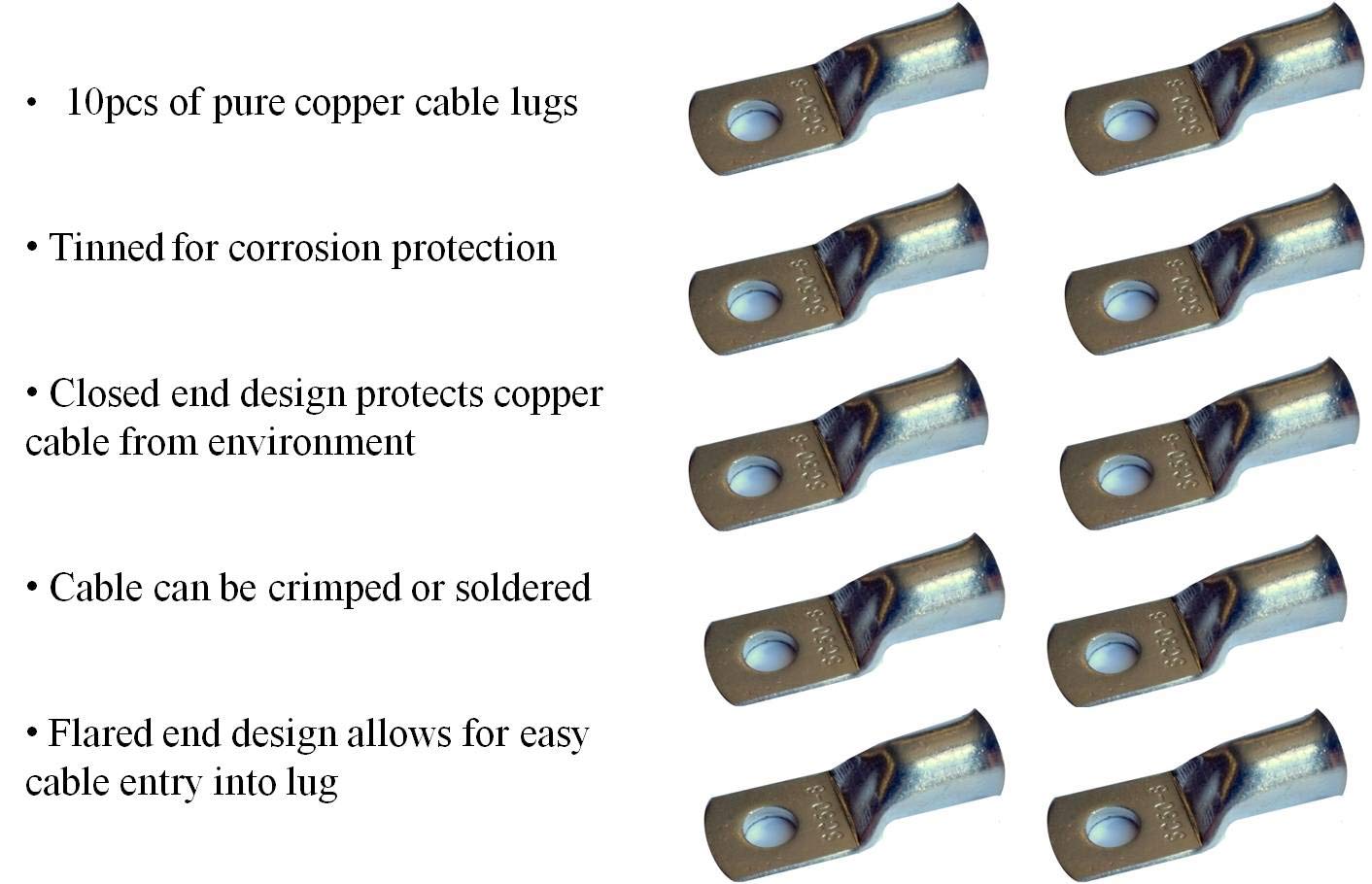 Wni 6 Awg 6 Gauge 10 Feet Red Battery Welding Pure Copper Ultra Flexible Cable  5Pcs Of 516  5Pcs 38 Copper Cable Lug Terminal C