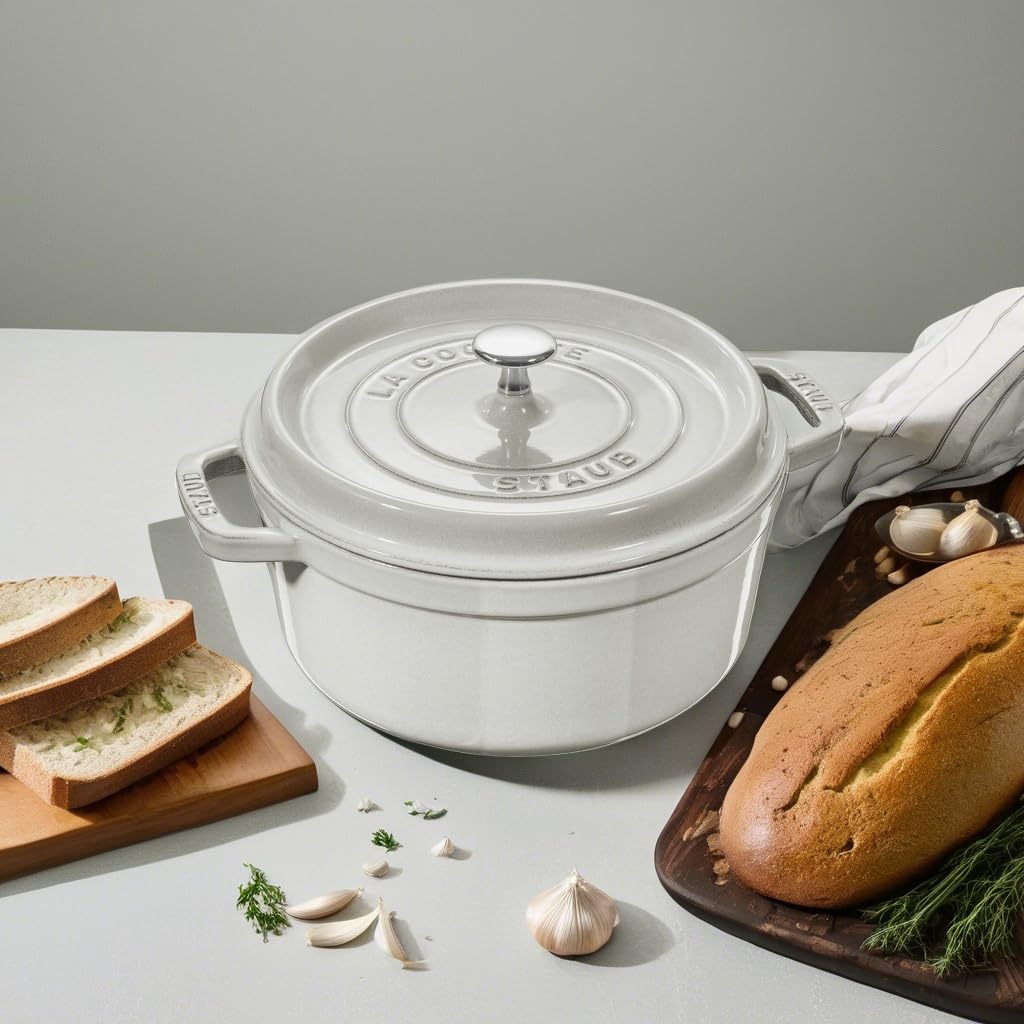 Staub Cast Iron 2.75-Qt Round Cocotte - White Truffle, Made In France