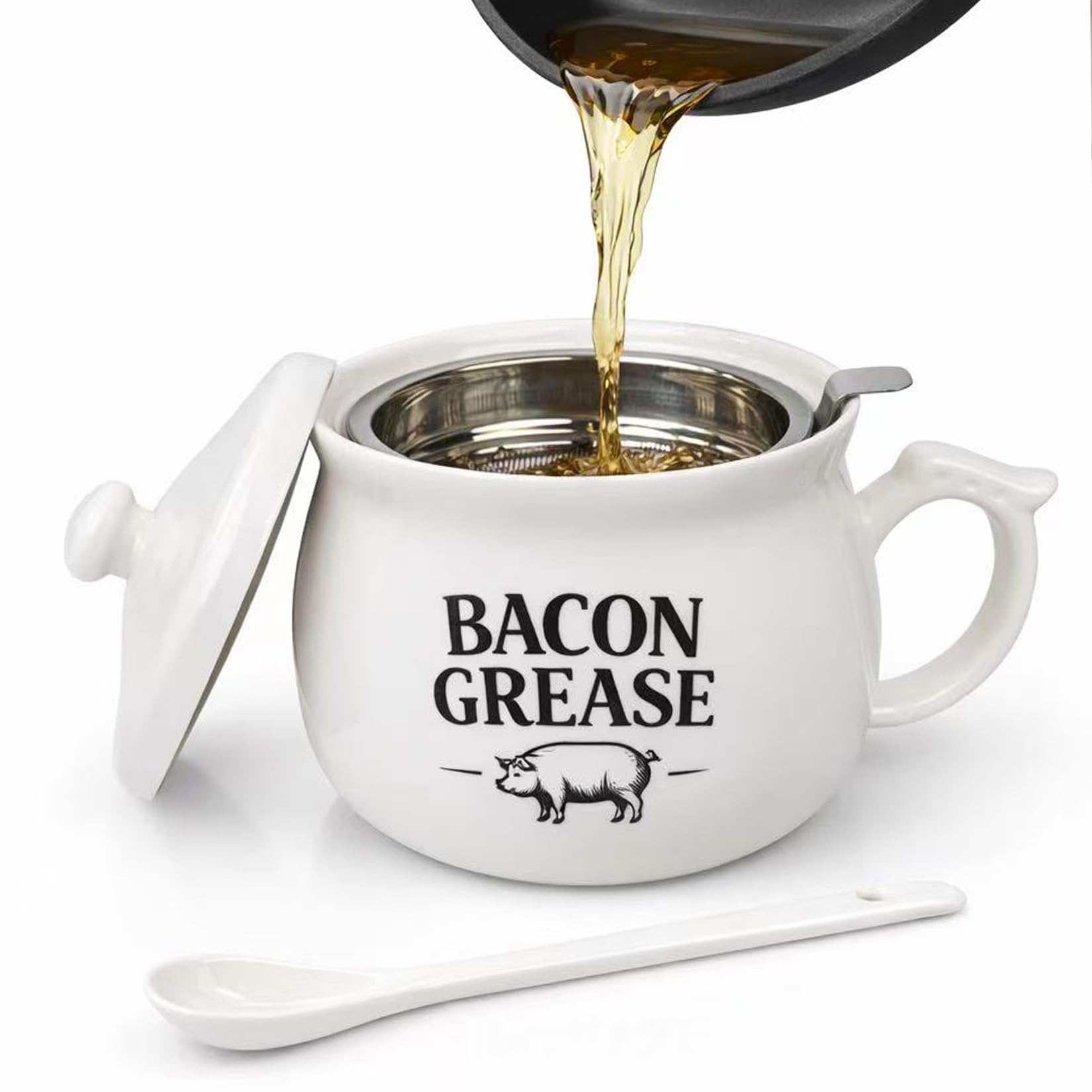 18oz bacon grease container,bacon grease saver with strainer,grease container for kitchen,Bacon Grease Jar with Lid, Includes Sp