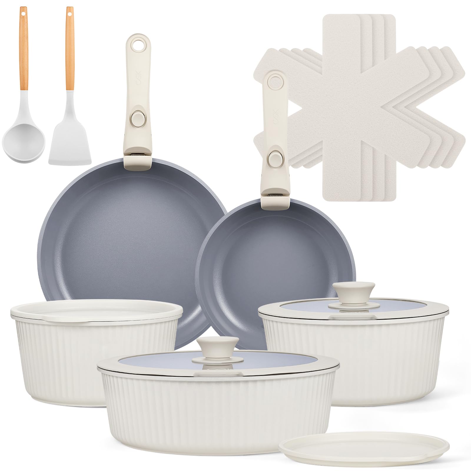KOCH SYSTEME CS 17pcs Pots and Pans Set Non Stick, Nonstick Ceramic Cookware Set Detachable Handle, Induction Kitchen Pot and Pa