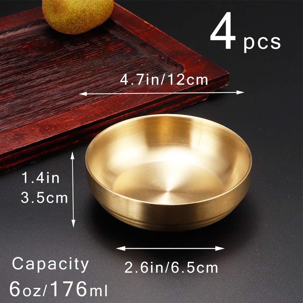 4 Pcs 6 Oz Small Double Deck Stainless Steel Sauce Dish, Round Condiment Tray, Mini Sauce Plate, Sushi Dipping Bowls, Condiment