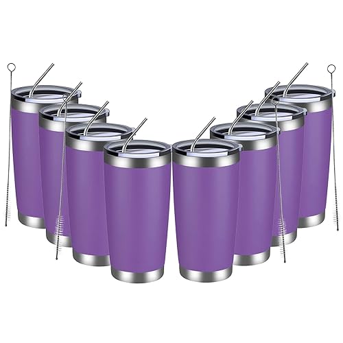 Meway 20Oz Tumbler 8 Pack Double Wall Vacuum Insulated Travel Mug Bulk, Stainless Steel Tumblers With Lid And Straw, Durable Pow