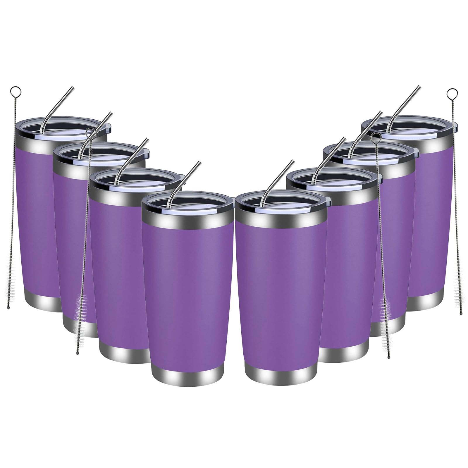 Meway 20Oz Tumbler 8 Pack Double Wall Vacuum Insulated Travel Mug Bulk, Stainless Steel Tumblers With Lid And Straw, Durable Pow