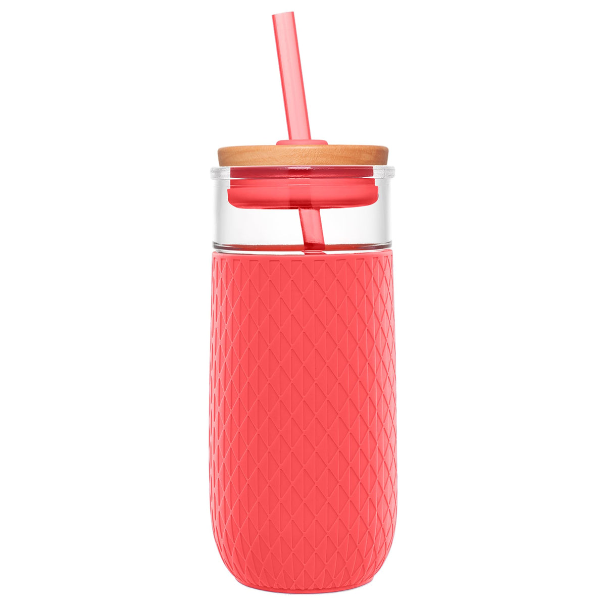 Ello Devon Glass Tumbler With Splash Proof Wooden Lid And Straw, Protective No Sweat Silicone Sleeve, Perfect For Smoothies And