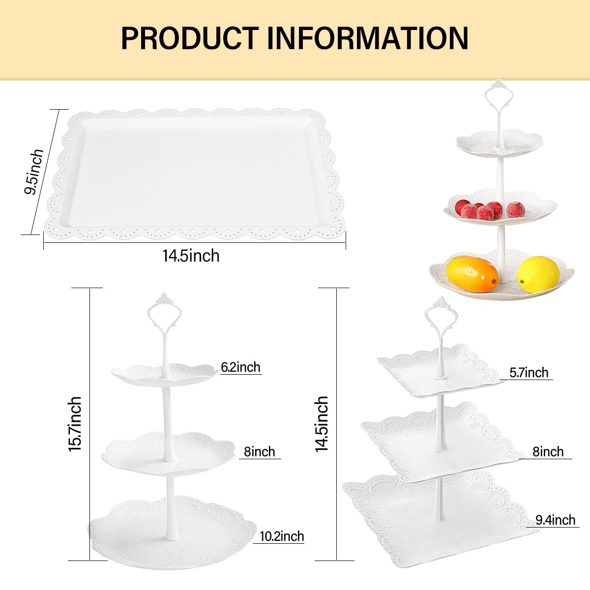 10 Pcs Cake Stand White Plastic Dessert Table Stand Set 4 Pcs 3 Tired Cupcake Display Stands Cookie Tray Rack Serving Tray Cake