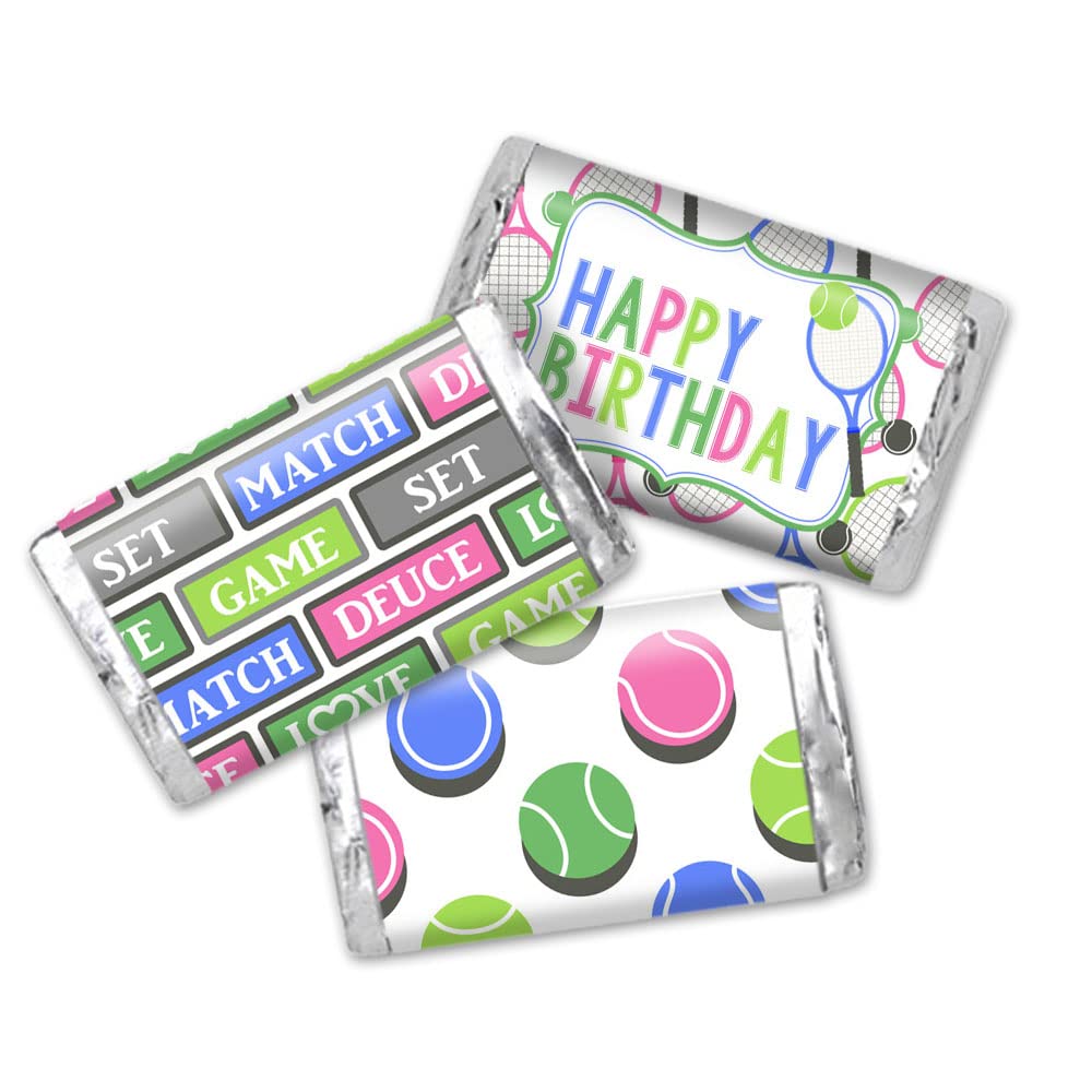 Amanda Creation Let'S Make Some Racquet Tennis Themed Birthday Party Mini Chocolate Candy Bar Sticker Wrappers, 45 1.4'' X 2.6''