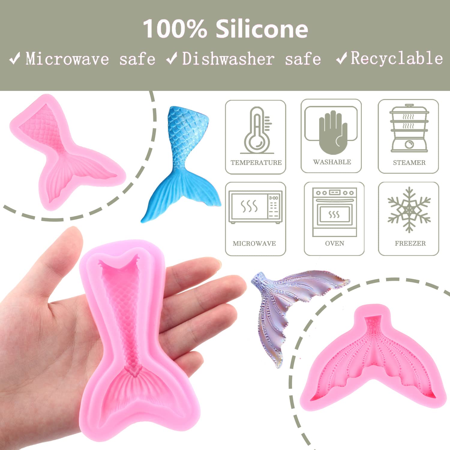 Zixiang Mermaid Tail Mold Mermaid Silicone Fondant Mold For Cake Decorating Cake Decoration Chocolate Candy Cupcake Topper Polym