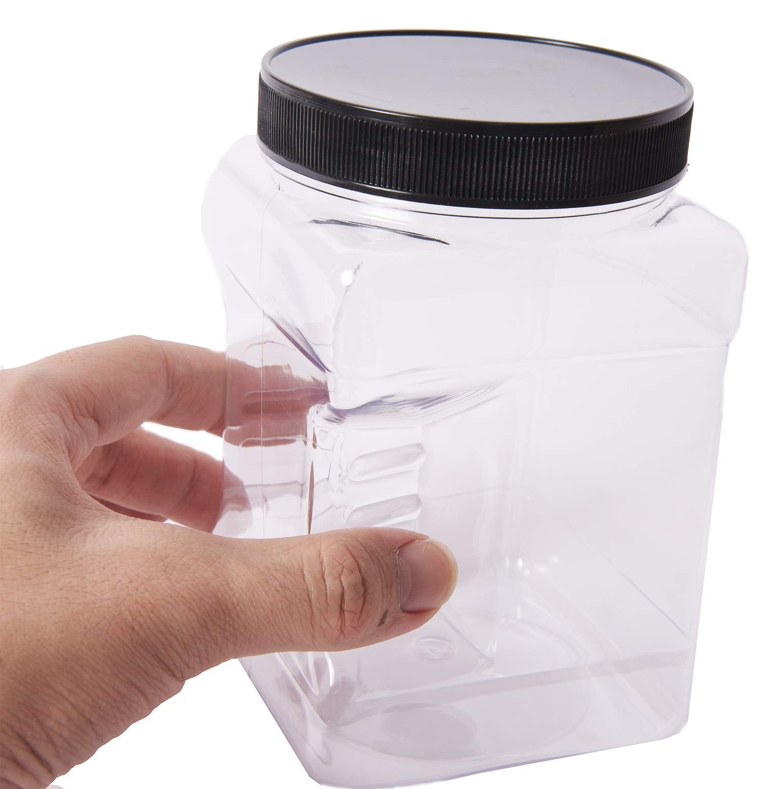Lawei 6 Pack Clear Plastic Jars With Lids - 32 Oz Square Plastic Jars Containers With Easy Grip Handles Plastic Storage Jars For