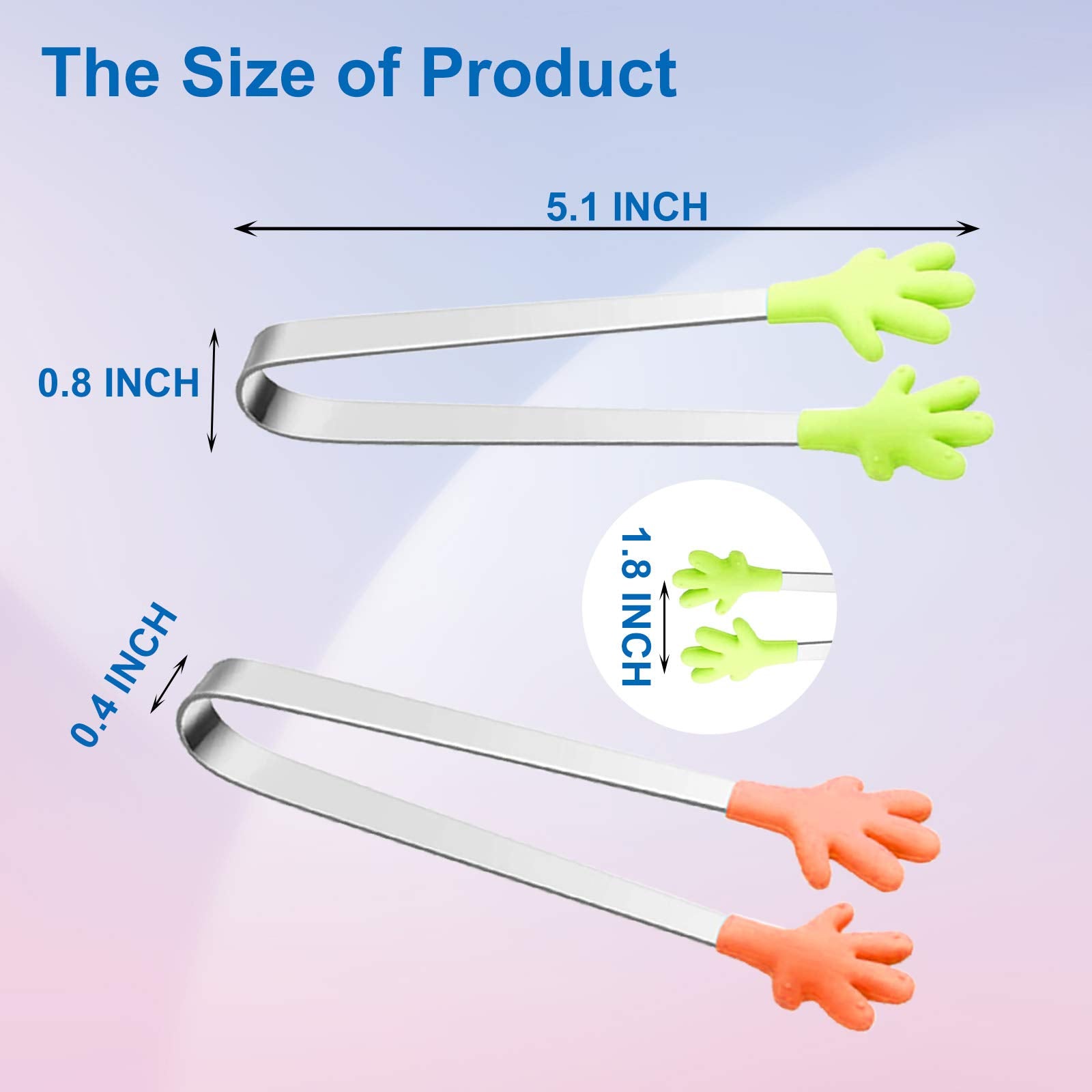 6Pcs Mini Tong, Hand Shape Silicone Food Tongs, 5Inch Kid Tongs For Sugar Cubes, Serving Food, Colorful Kitchen Tongs Perfect Fo
