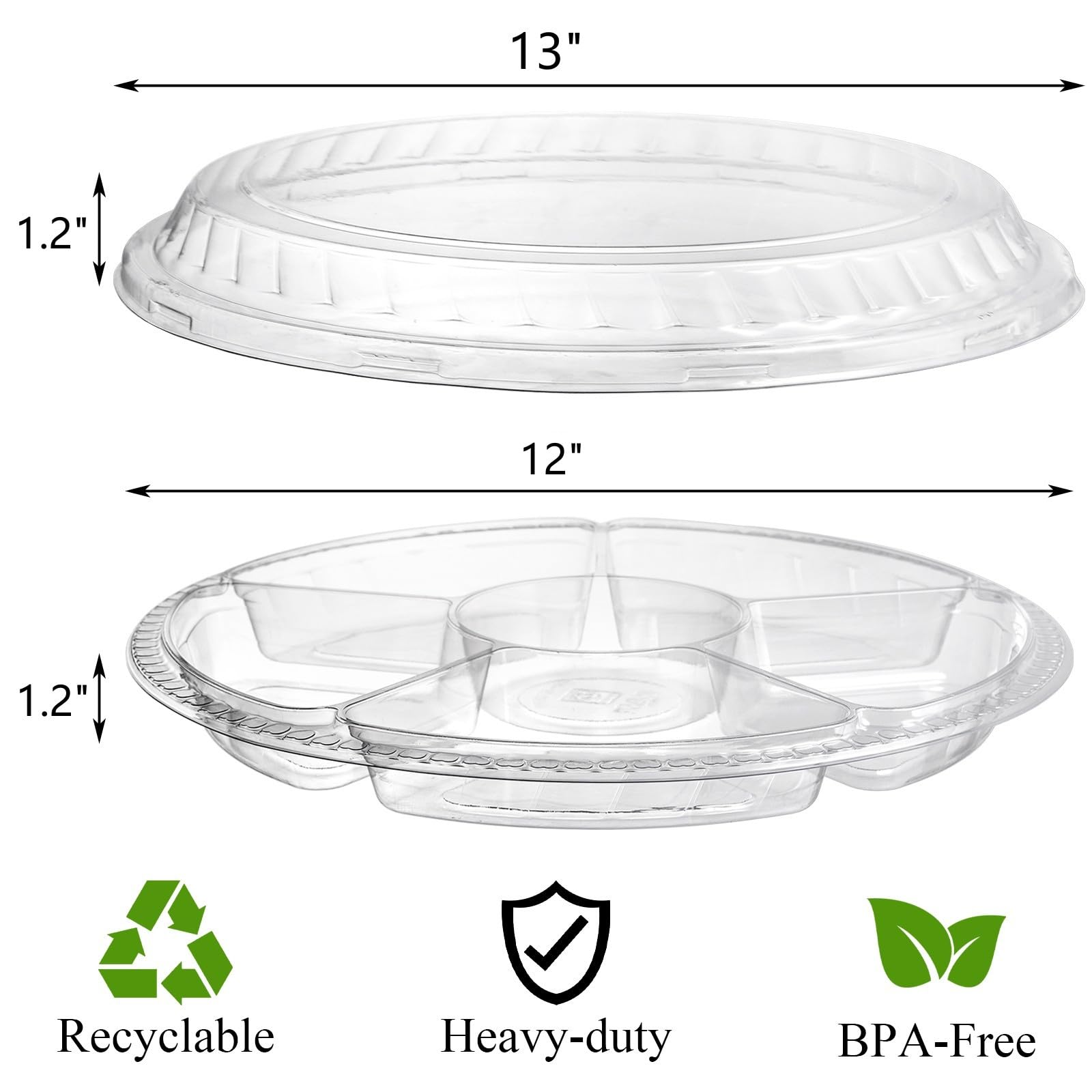 Lawei 30 Pack Plastic Appetizer Tray With Clear Lid, Stackable Round Serving Party Tray, 12 In Banquet Catering Fruit Vegetable