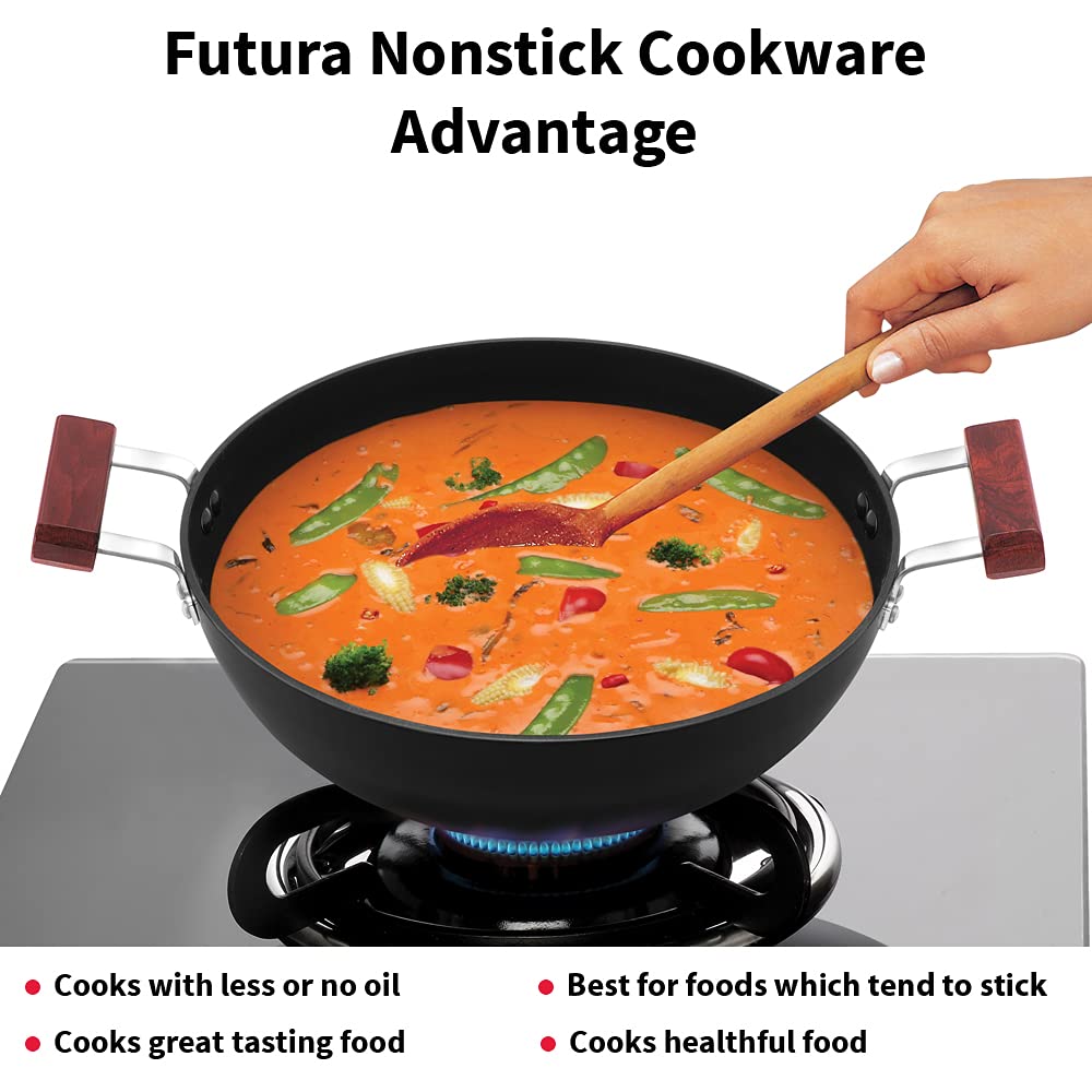 Hawkins Futura 5 Litre Deep Kadhai, Non Stick Kadai With Glass Lid, Flat Bottom Induction Kadhai, Black (Ink50G)