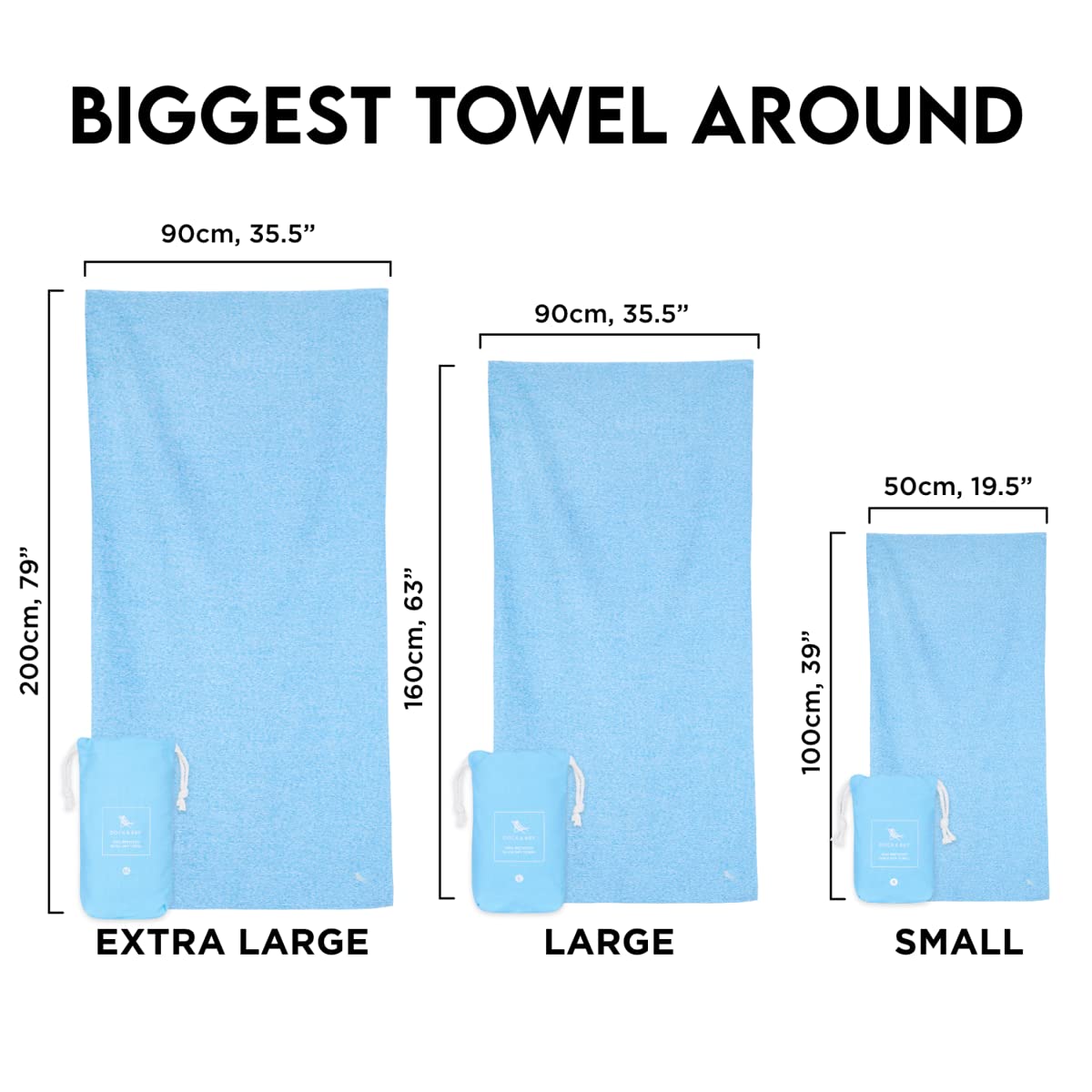 Dock & Bay Quick Drying Towel - for Sports & gym - compact  Lightweight - 100% Recycled - Includes Bag - Essential - Lagoon Blue - Extra Large (200x90cm  78x35)