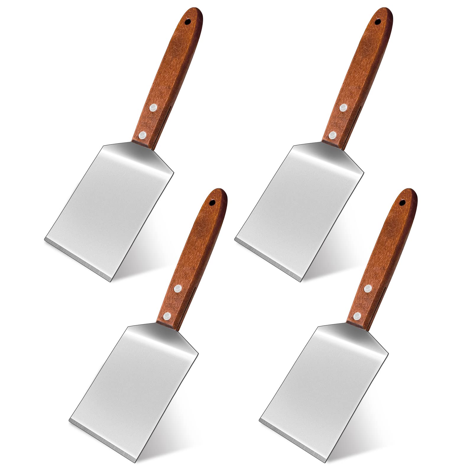 4 Pcs Small Brownie Cookie Spatula Metal Stainless Steel Spatula With Wooden Handle For Desserts Cutting And Serving Desserts, B