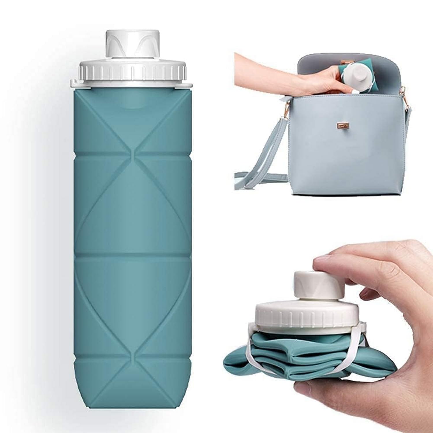 Roumyks Collapsible Silicone Water Bottle 600Ml, Leakproof Bpa Free Foldable Water Bottle With Wide Mouth, Reusable Portable Tra