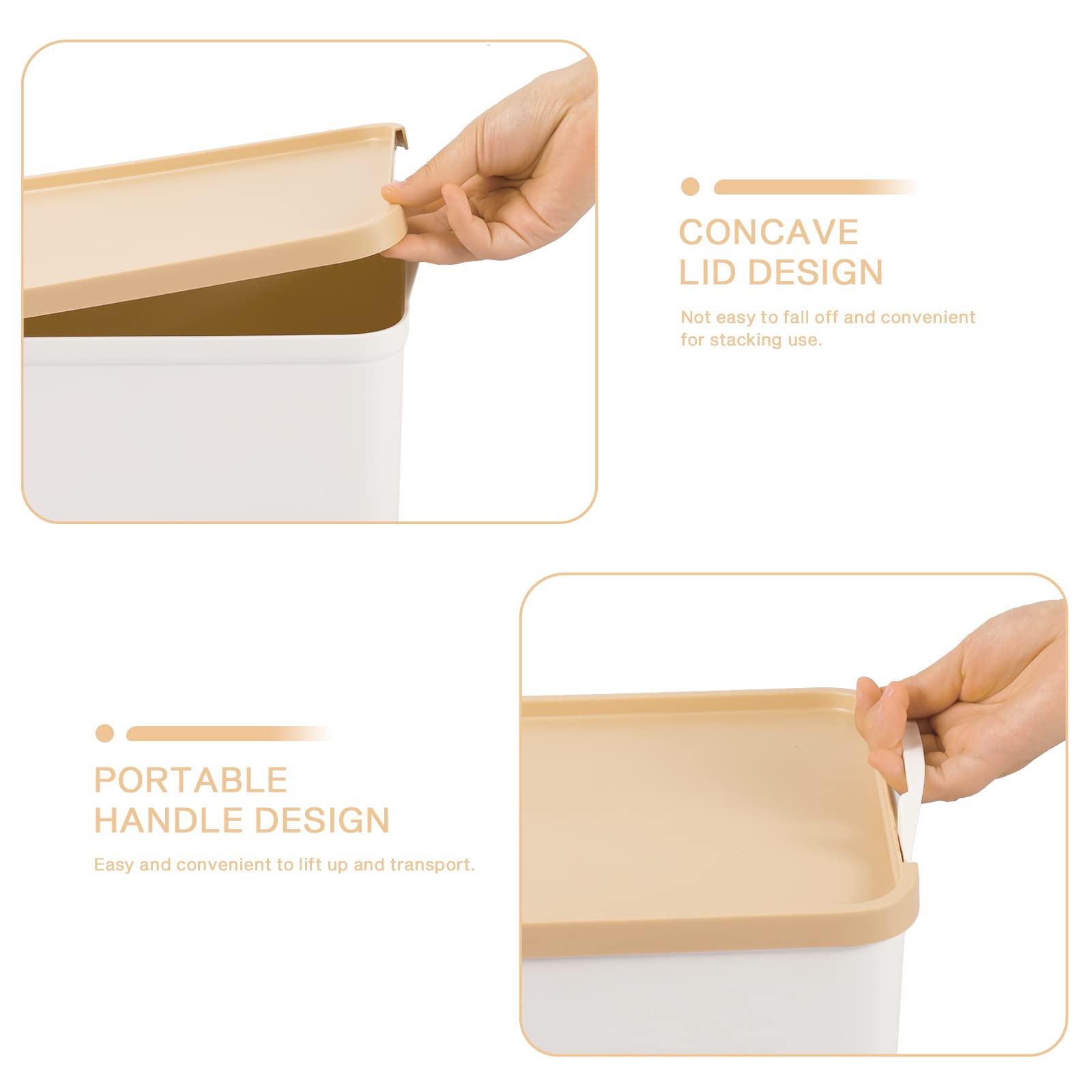 Anminy Lidded Plastic Storage Bins Set White Desk Basket Box Cube Drawer Organizer Kitchen Container With Handles Removable Lids