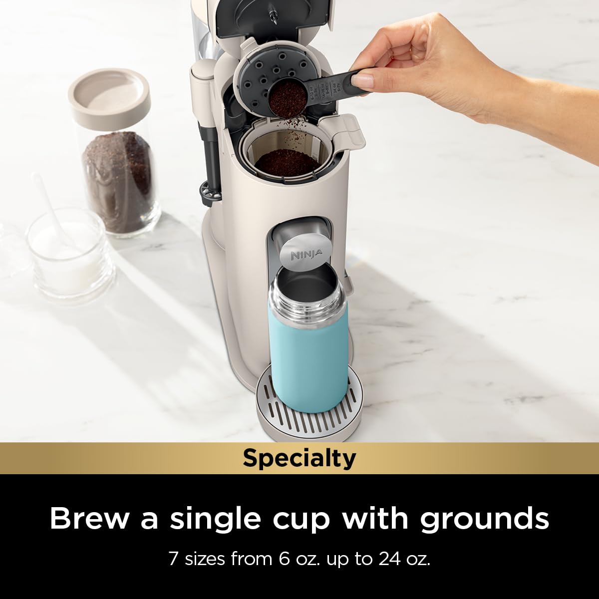 Ninja Specialty XL Single-Serve Coffee Maker, 68 oz, K-Cup Compatible, Built-In Milk Frother, Model PB055AST, XL Stone