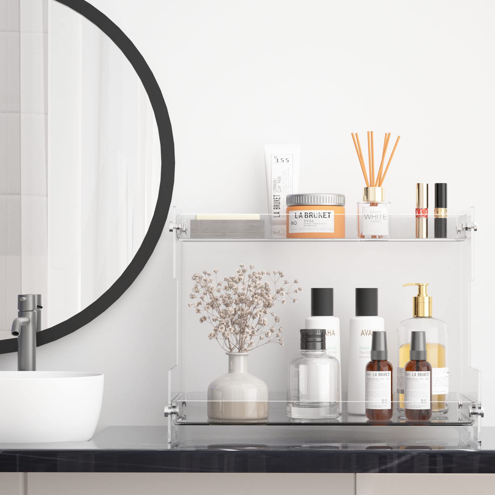 Bathroom Counter Organizer Countertop 2 Tier Storage Acrylic Corner Makeup Organizer For Perfume Stand, Vanity Holder, Dresser T