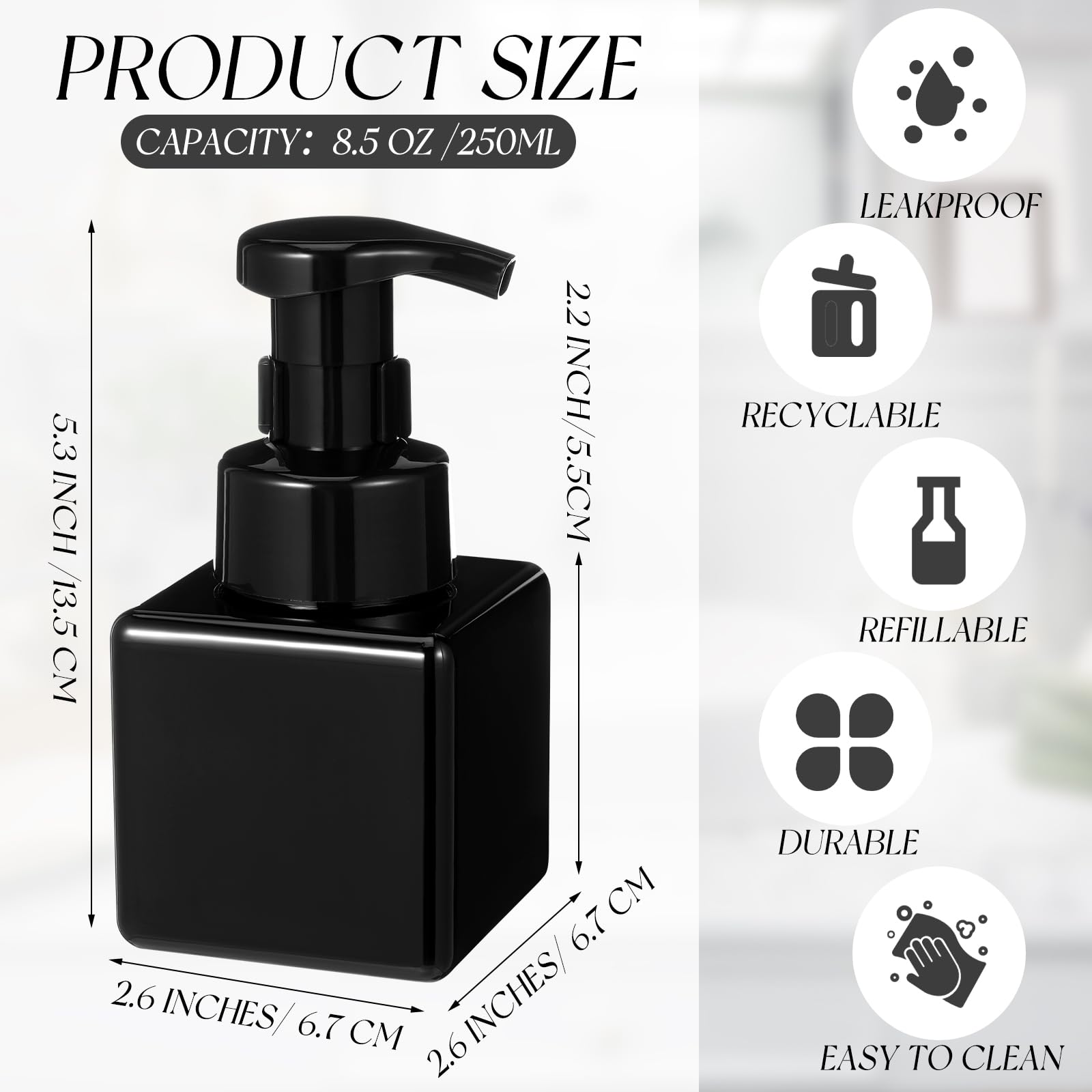 Domensi 12 Pcs Foam Pump Bottle Foaming Soap Dispenser Empty Travel Foaming Dispenser 8.5 Oz Refillable Hand Soap Plastic Pump B