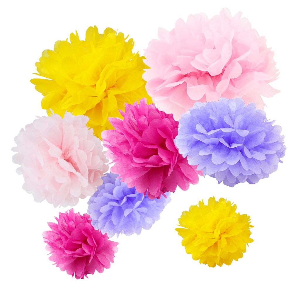 Wyzworks Set Of 8 (Assorted Tulip Bouquet Color Pack) 10'' 12'' 16'' Diy Tissue Pom Poms Flower, Halloween Party, Decorations Fo
