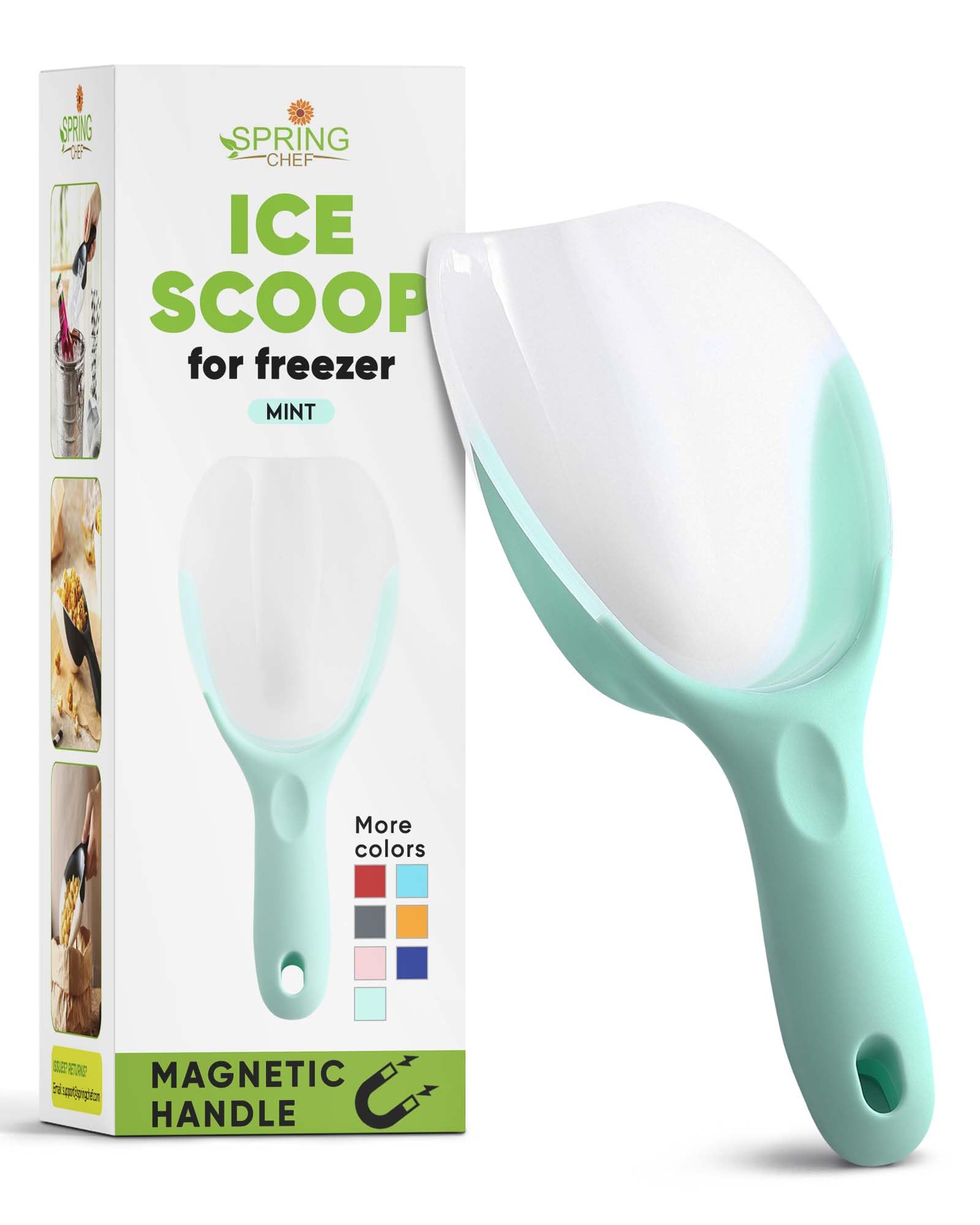 Spring Chef Dog Food Scoop, Contoured Translucent Flexi-Plastic Pet Food Scooper with Soft Grip Handle, Kitchen Magnetic Ice Sco