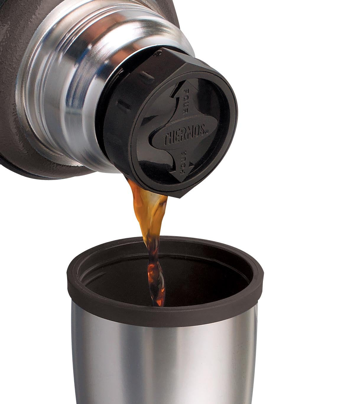 Thermos The Rock Vacuum Insulated 1 Liter Beverage Bottle, Stainless Steel/Black, 1.1 Quart (2510Tri2)