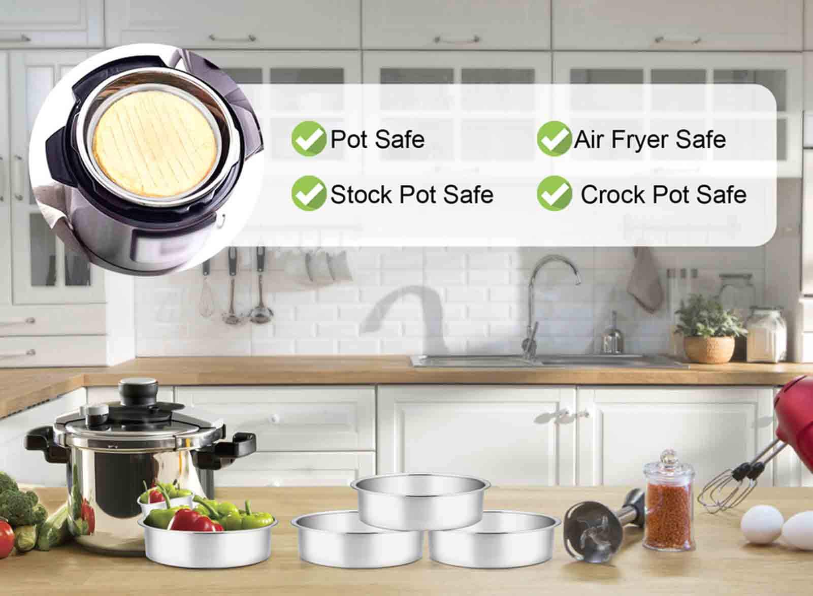 Teamfar 6 Inch Cake Pan, 4 Pcs Round Tier Cake Pans Set Stainless Steel For Baking Steaming Serving, Fit In Oven Pot Air Fryer,