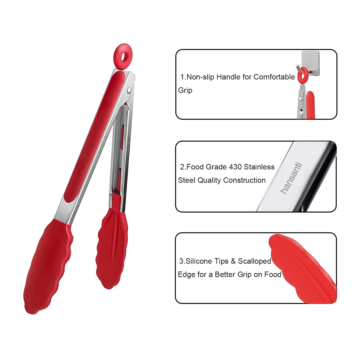 3In1 Silicone Kitchen Cooking Tongs Set, Stainless Steel Nonstick Food Tong With Bpa Free Silicone Tips For Serving Spaghetti St