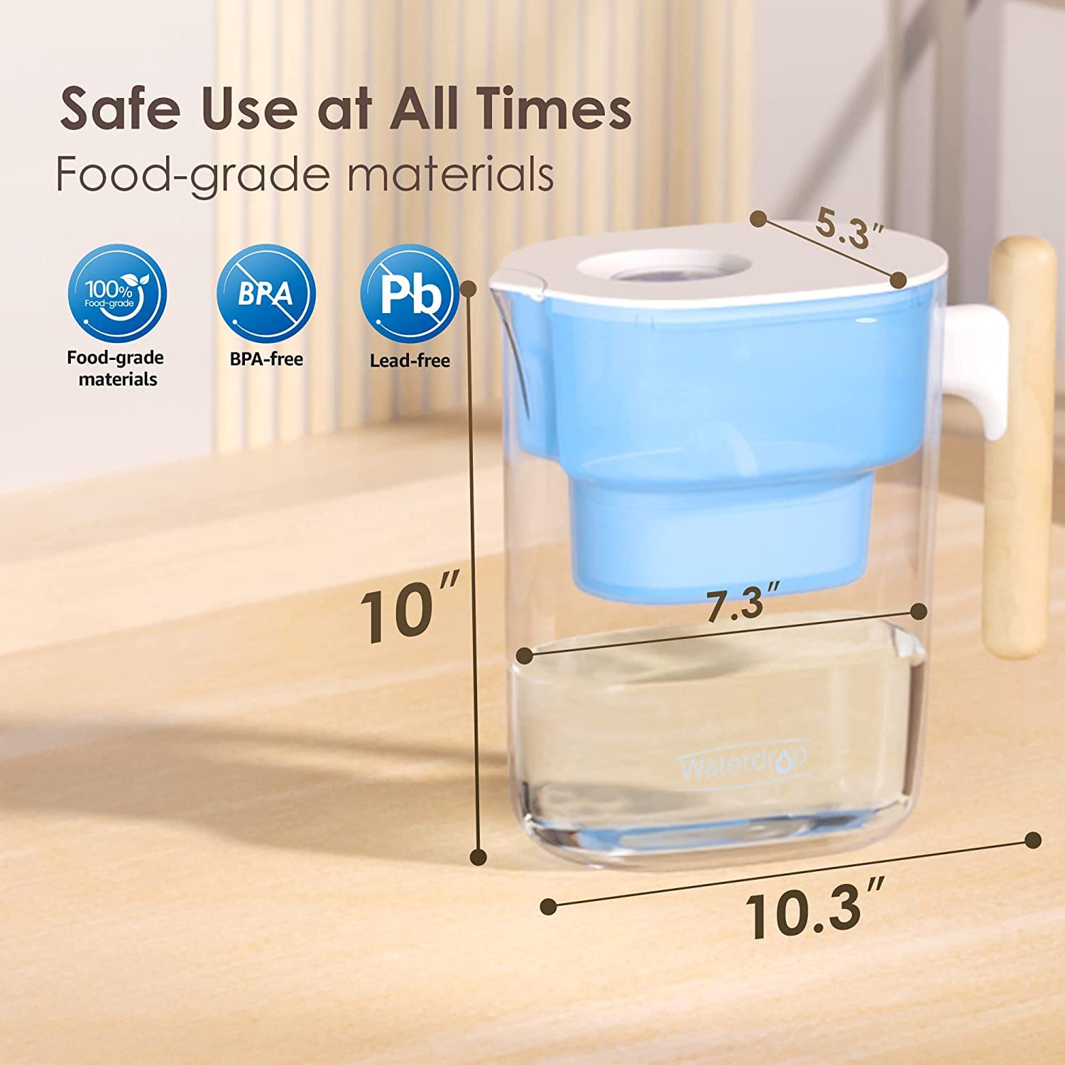 Waterdrop 200-Gallon Long-Life Chubby 10-Cup Water Filter Pitcher With 4 Filters, Nsf Certified, 5X Times Lifetime, Reduces Pfas