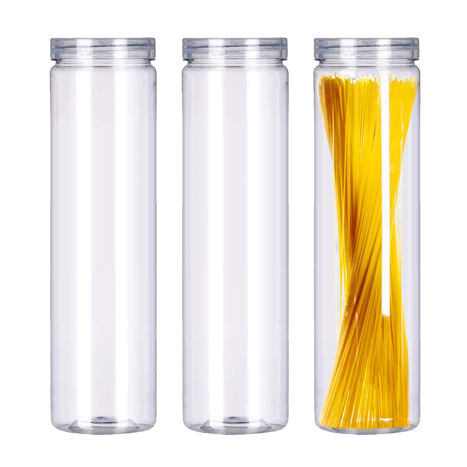 Feoowv Set Of 3Pcs Clear Plastic Food Storage Jar With Lid, Round Transparent Skinny Storage Container For Spaghetti, Pasta And