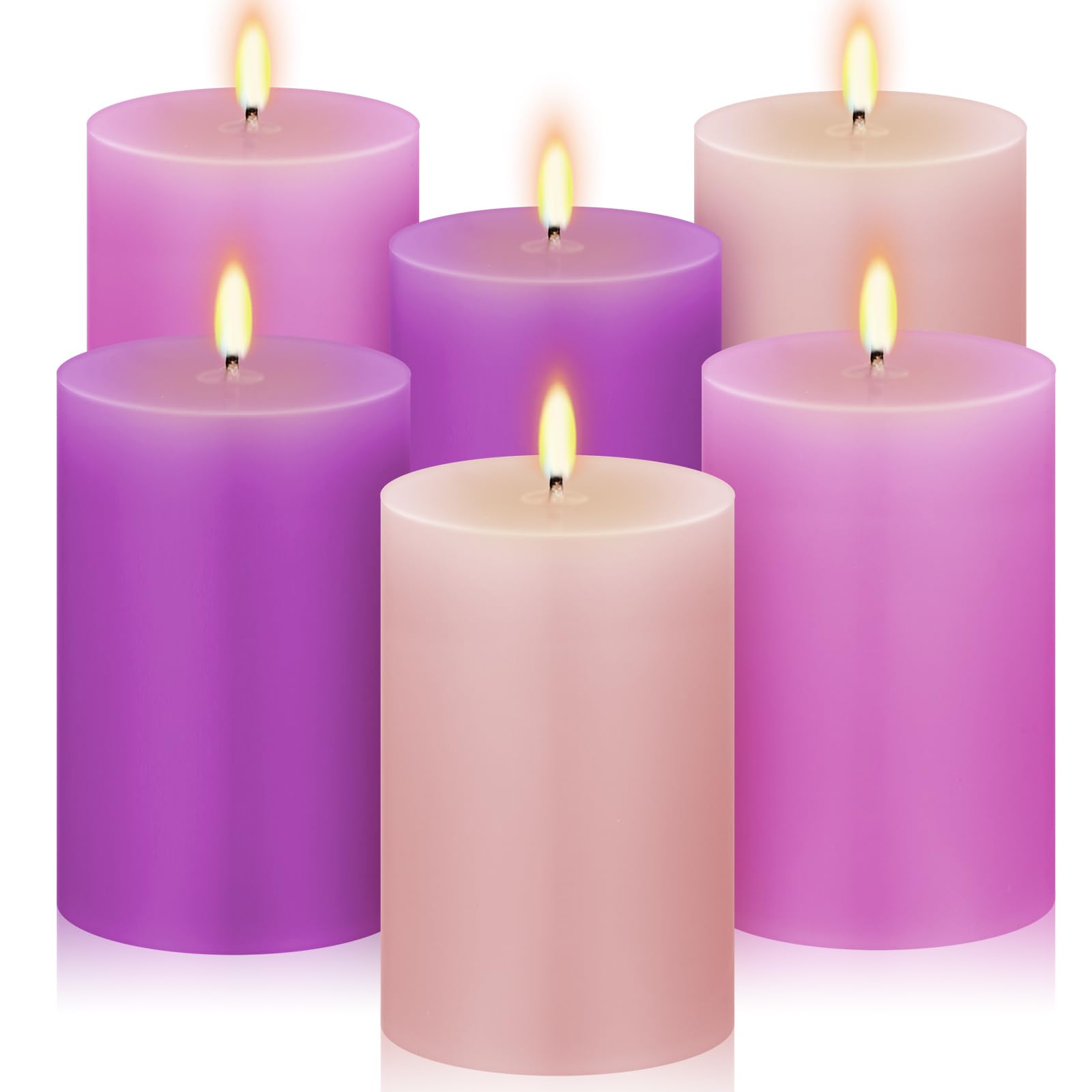 Conelist Set of 6 Gradient Pink Purple Small Pillar Candles 2 x 3 Inch Unscented Colored Votive Candles for Wedding Thanksgiving