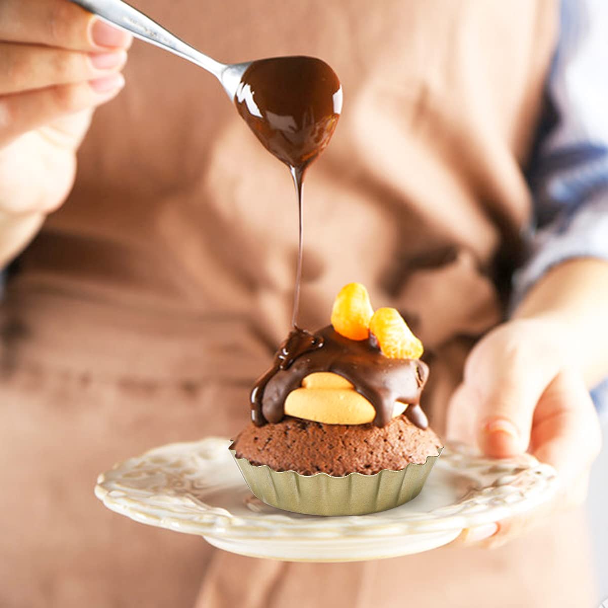 Swetwiny 12 Pcs Egg Tart Mold, 3'' Mini Tart Pans Removable Bottom For Baking, Kitchen Reusable Baking Tools, Cupcake Cake Muffi