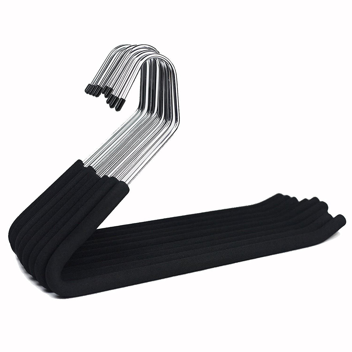 Huji Heavy Duty Open Ended Easy Slide Chrome Trouser Hangers Organizers (10 Open Ended Easy Slide Hangers)