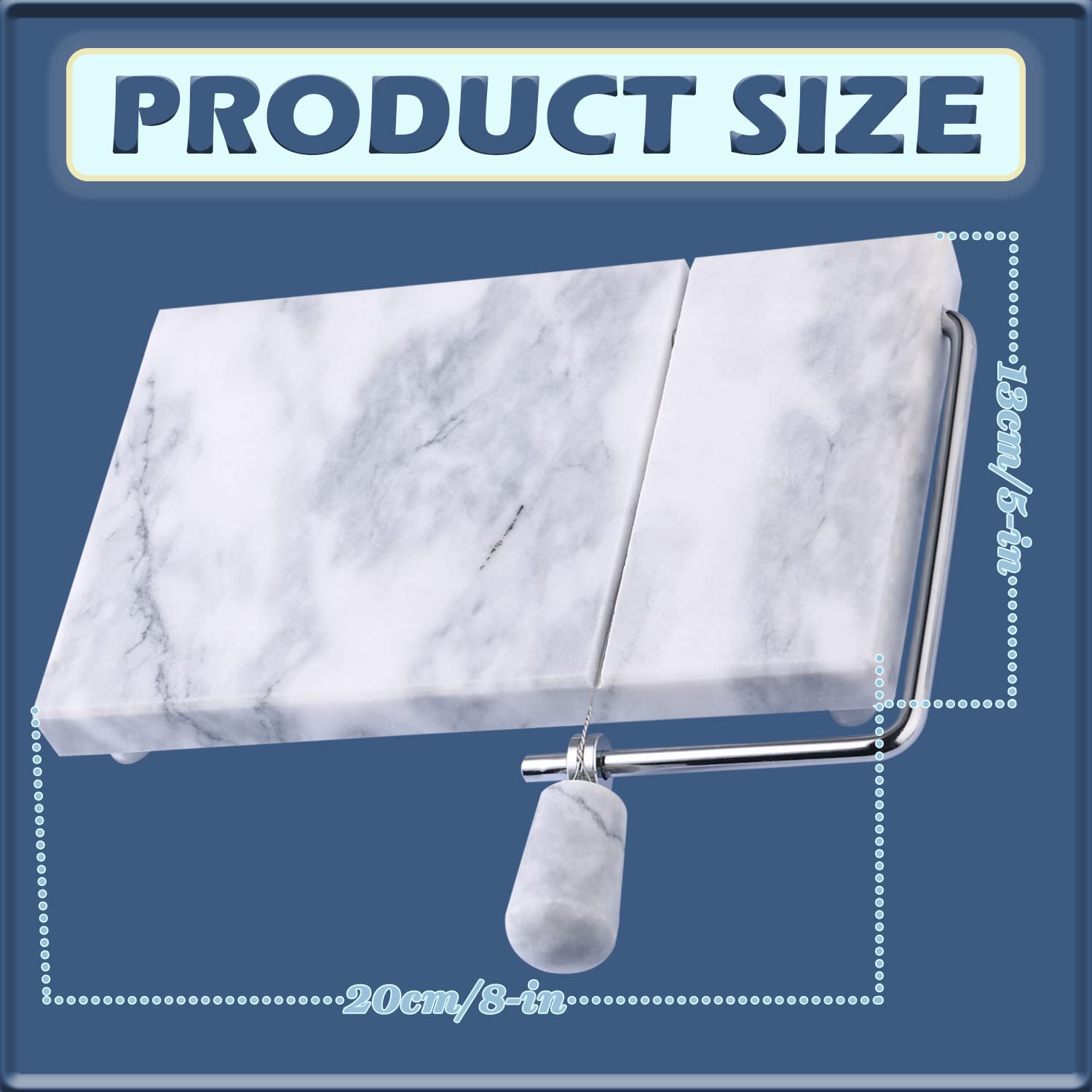 Siparui Cheese Slicer, Cheese Cutter Heavy Duty 5'' X 8'', Polished Marble Cheese Slicer Board For Cut Block Cheeses, Butter, Me