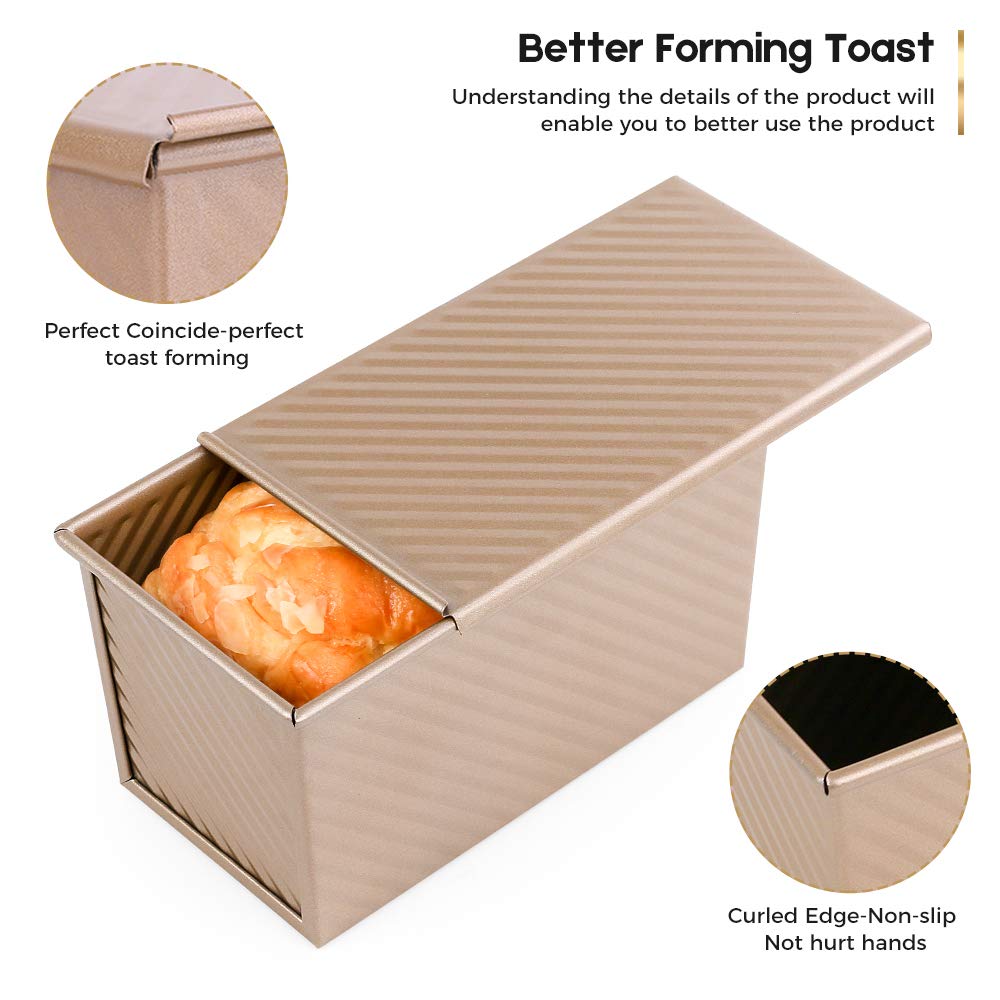 Amagabeli Nonstick Bakeware Loaf Pan With Cover 8.4   X4.5   X4.1    Carbon Steel Bread Toast Mold For Baking Flat Toast Box For
