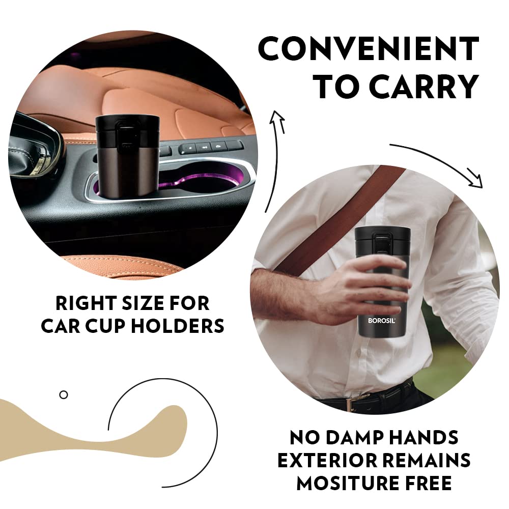Borosil Coffeemate Insulated Mug, Vacuum Insulated Travel Coffee Mug With Lid, 8 Hours Hot And 14 Hours Cold, 300 Ml, Mocha, Sta