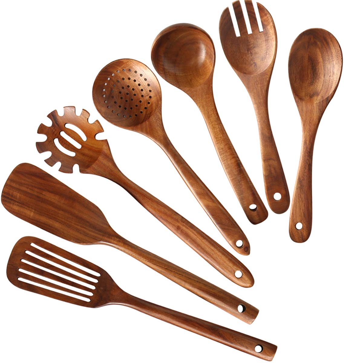 Wooden Kitchen Utensils Set,Nayahose Wooden Spoons For Cooking Natural Teak Wood Kitchen Spatula Set For Cooking Including Spoon