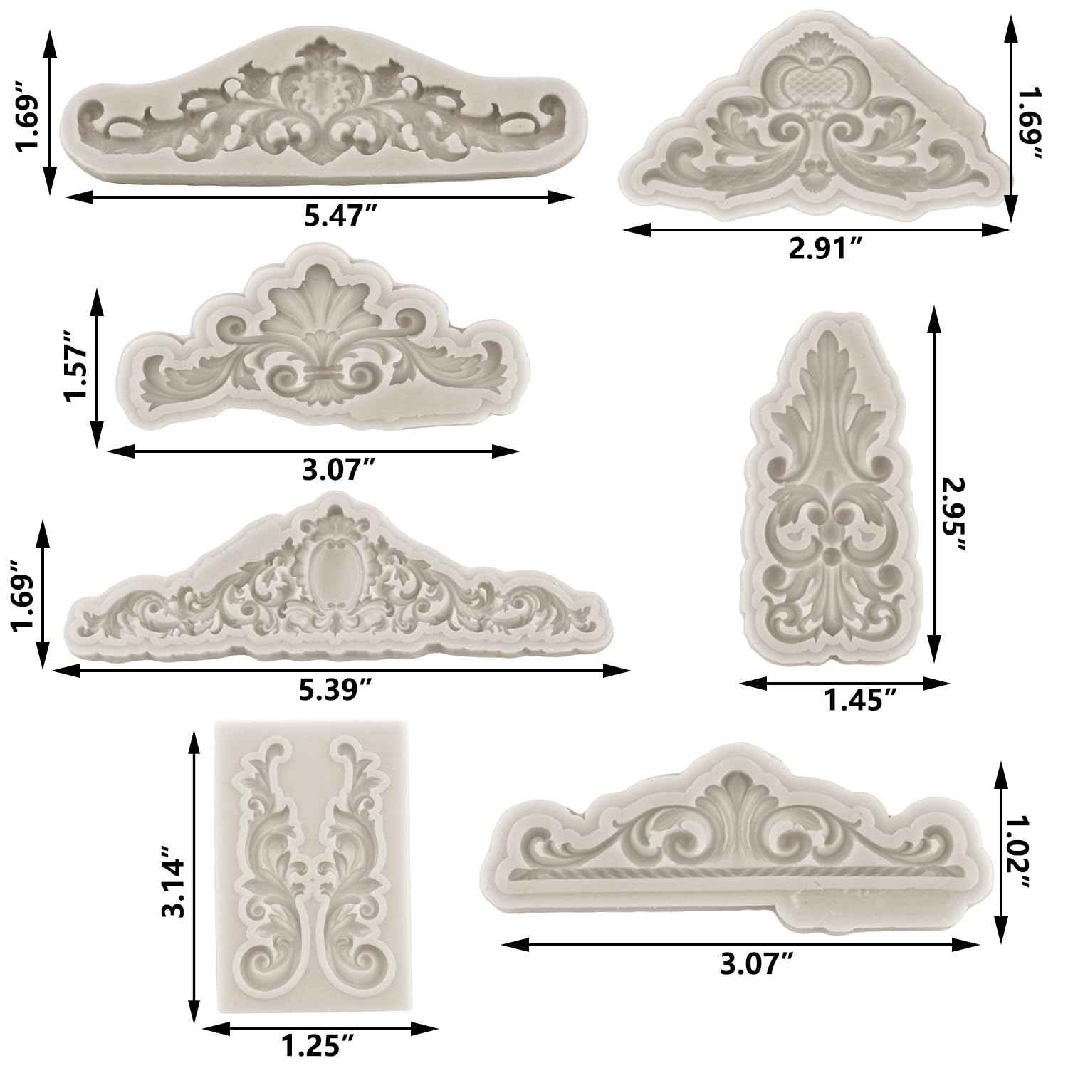 Sijiangmold Baroque Style Curlicues Scroll Lace Fondant Silicone Mold Lace Border Candy Mold Filigree Mold For Cake Decorating C