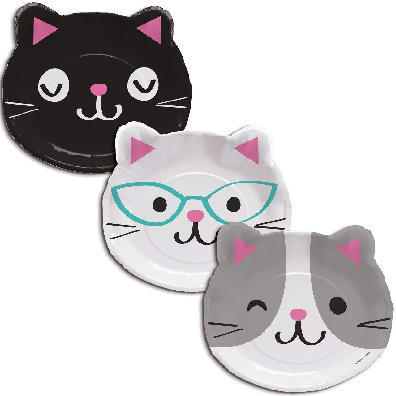 Creative Converting 328704 Cute Cats Shaped Paper Dinner Plates - 8 Pcs Multicolor, 8'' X 9''