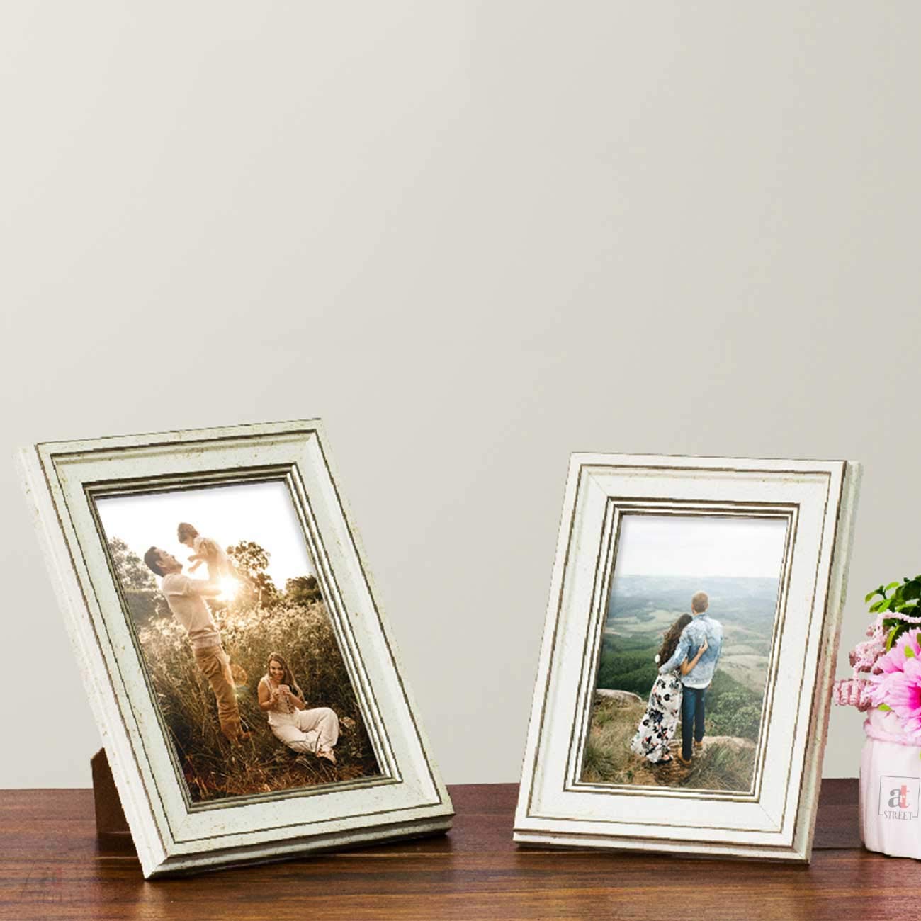 Art Street Table Photo Frame/Picture Frame For Desk (Photo Size 5X7 & 4X6) Photo Gift/Love Gift - (Set Of 2- White)