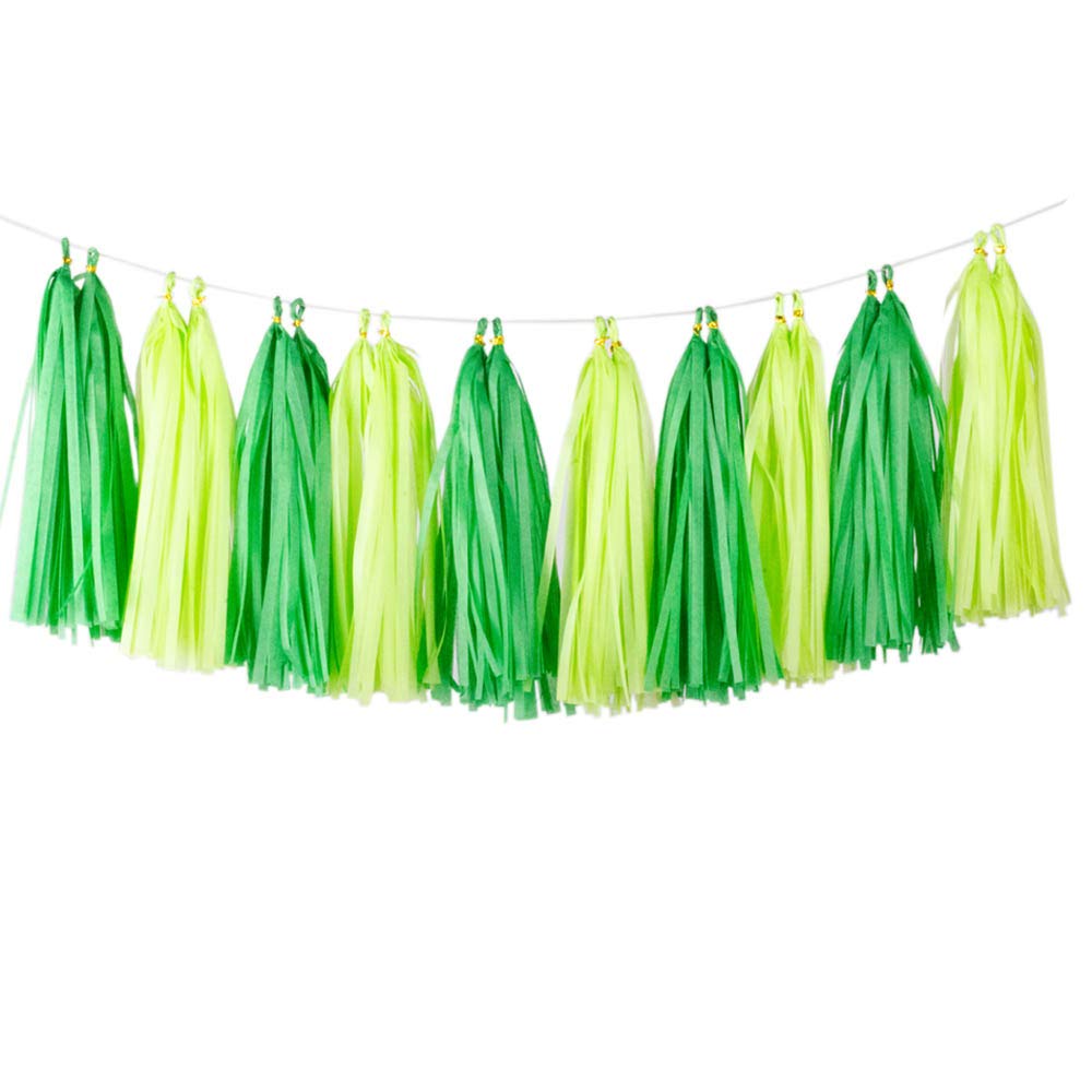 Aimto 20pcs Lime Green and Dark Green Shiny Tassel Garland Banner Tissue Paper Tassels for Party Decorations