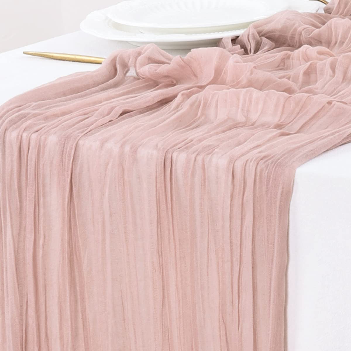 Socomi Cheesecloth Table Runner 10Ft Gauze Boho Rustic Dusty Pink Cheese Cloth Table Runner For Baby Shower Decoration Wedding E