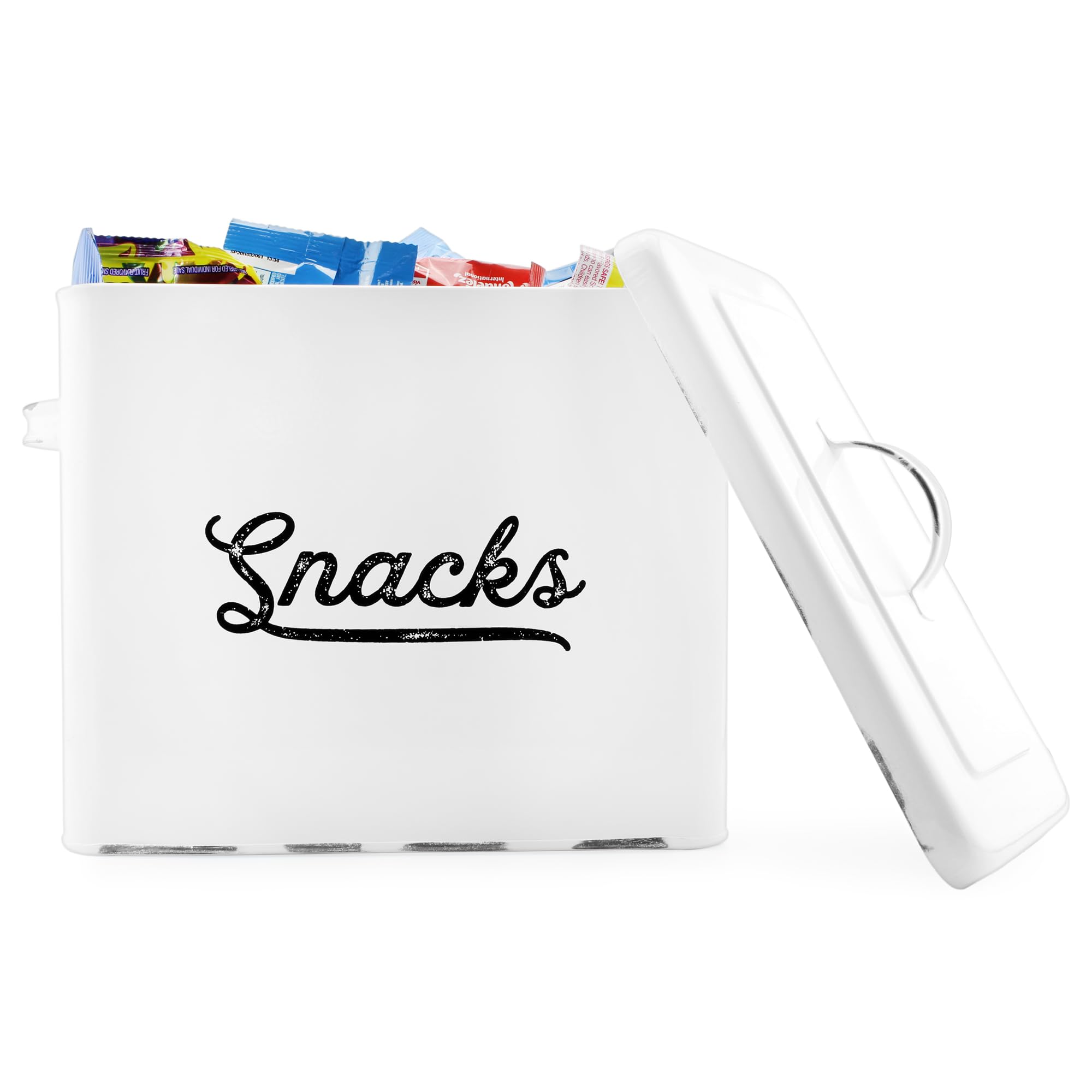 AuldHome Rustic Snack Bin, White Enamelware Snack Container Perfect for Single Serving Snacks