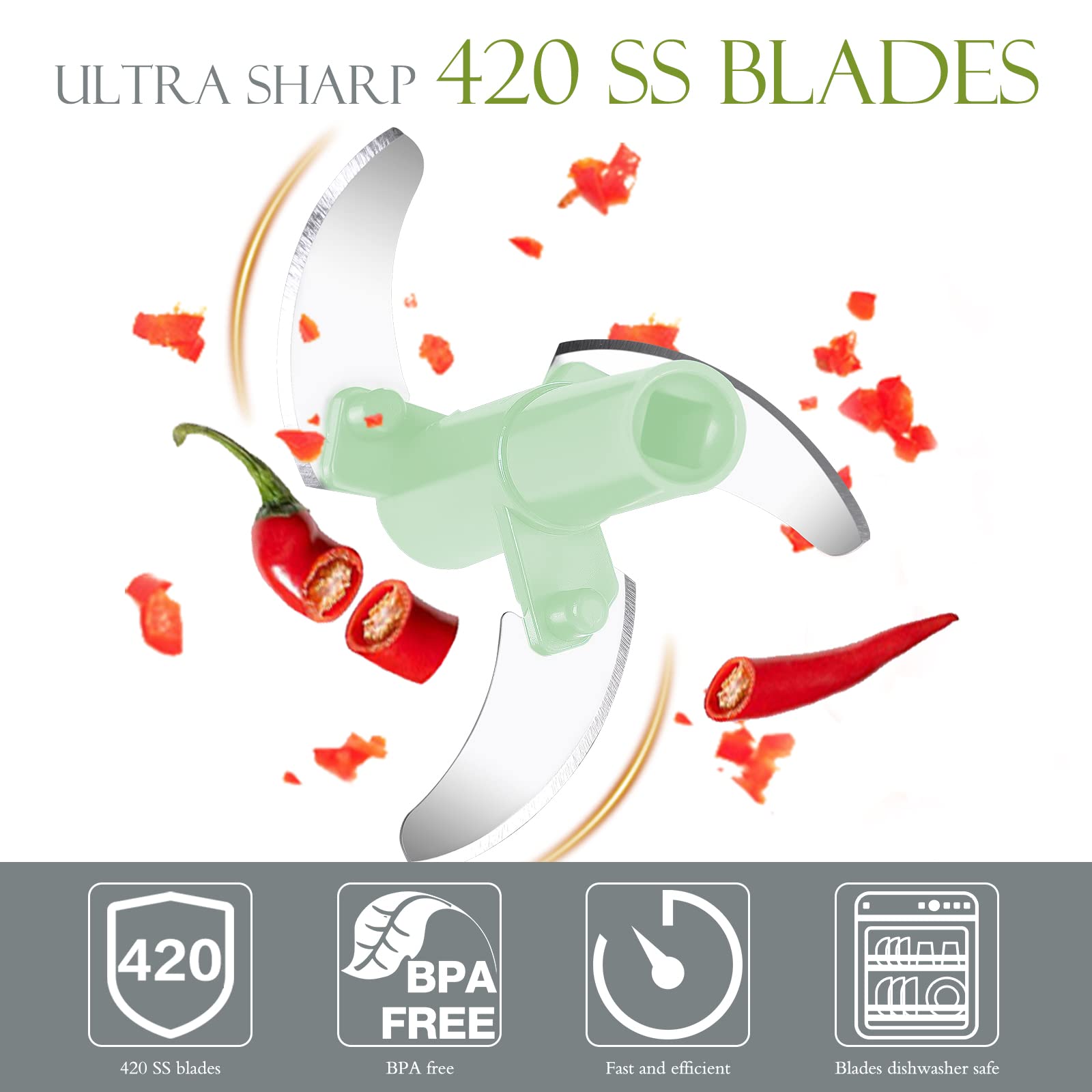 Ourokhome Garlic Grinder Onion Chopper, Manual Food Processor Portable Speed Pull String Vegetable Cutter For Veggies, Ginger, F