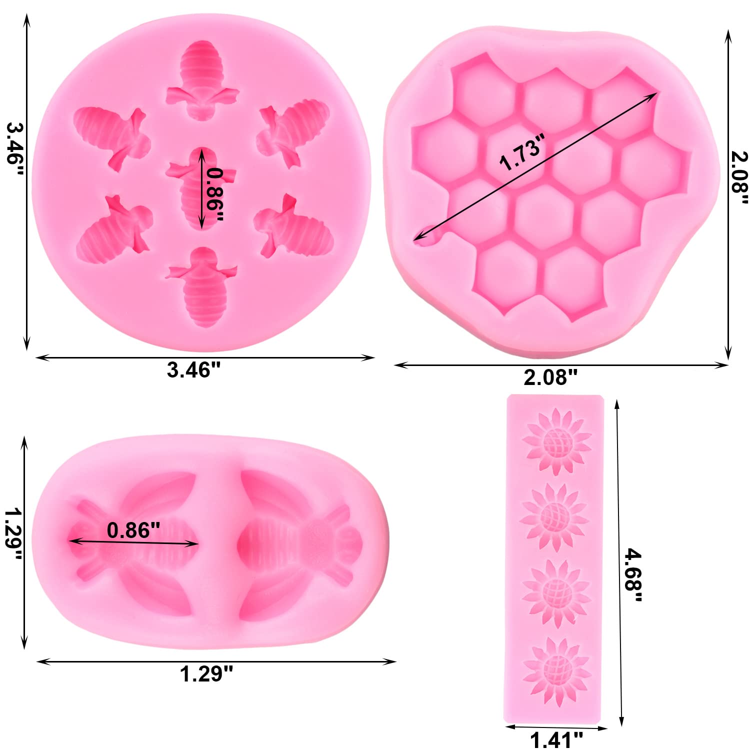 Mujiang Bumble Bee Silicone Mold Honeycomb Bees Fondant Cake Mold Sunflower Beehive Molds For Cake Decorating Cupcake Topper Sug