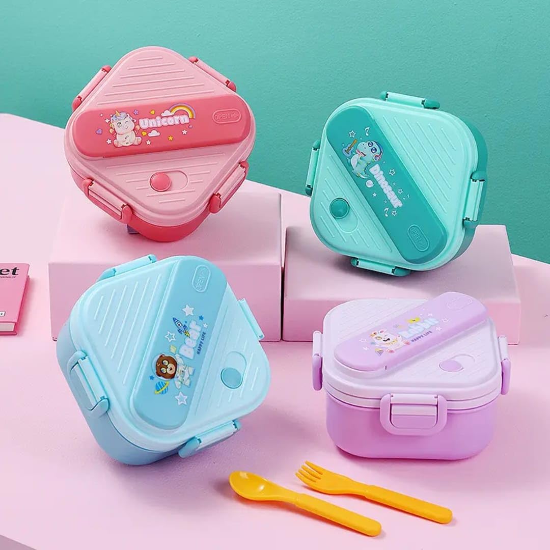 Kalra Magic Dinosaur Themed Kids Lunch Box | LeakProof BpaFree Bento Box With 3Lock System | 2 Compartment Lunch Box (350 Ml,