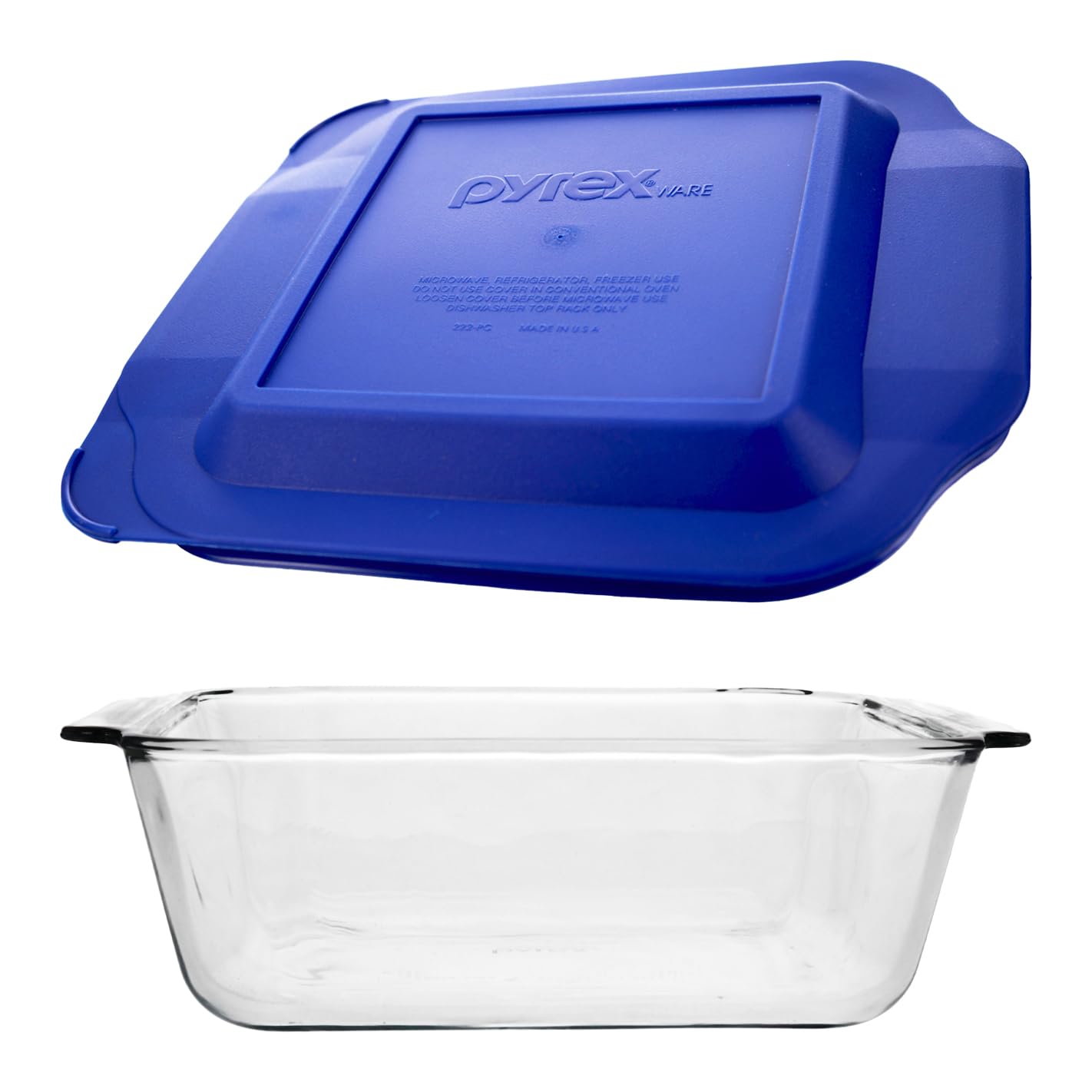Pyrex 222D (2.5Qt) Deep Glass Baking Dish With Blue Lid  Made in USA