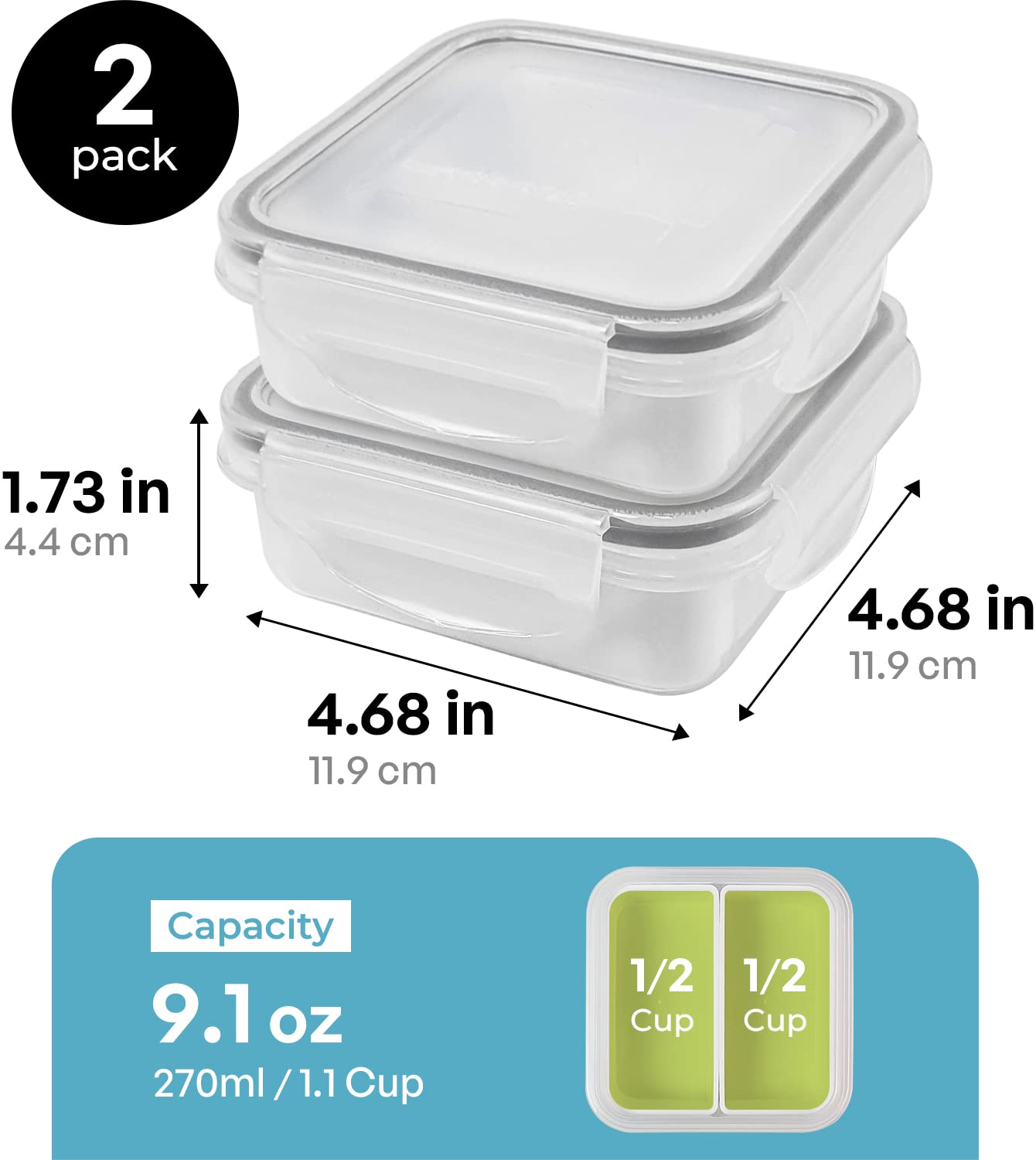 Carrotez 2 Compartment Snack Containers, Small Food Storage Containers, Small Snack Containers With Airtight Lids For Mini Fridg
